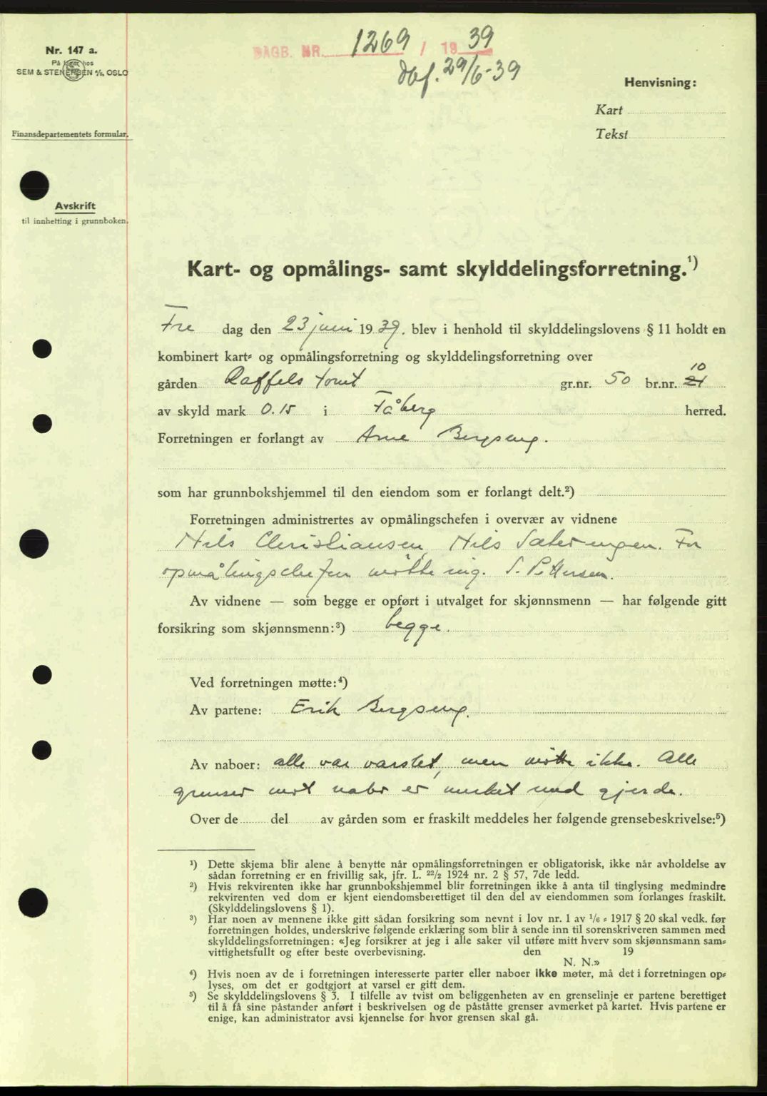 Sør-Gudbrandsdal tingrett, SAH/TING-004/H/Hb/Hbd/L0006: Pantebok nr. A6, 1939-1939, Dagboknr: 1269/1939
