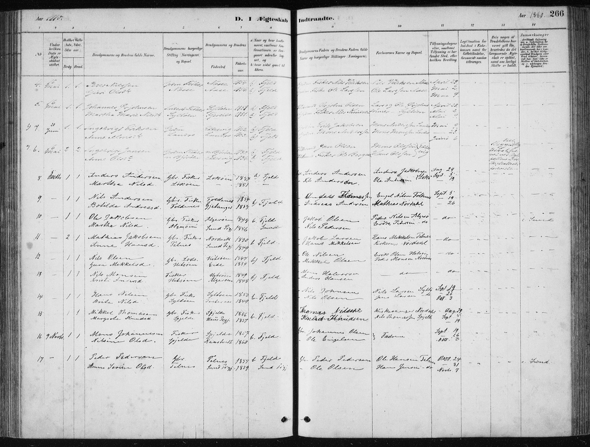 Fjell sokneprestembete, AV/SAB-A-75301/H/Haa: Ministerialbok nr. A  8, 1878-1898, s. 266
