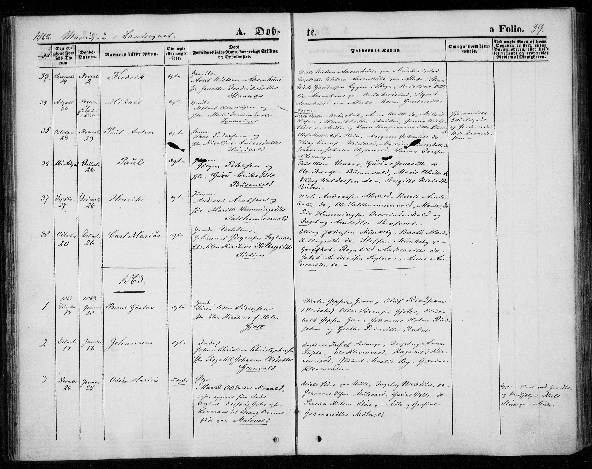 Ministerialprotokoller, klokkerbøker og fødselsregistre - Nord-Trøndelag, AV/SAT-A-1458/720/L0184: Ministerialbok nr. 720A02 /2, 1855-1863, s. 39