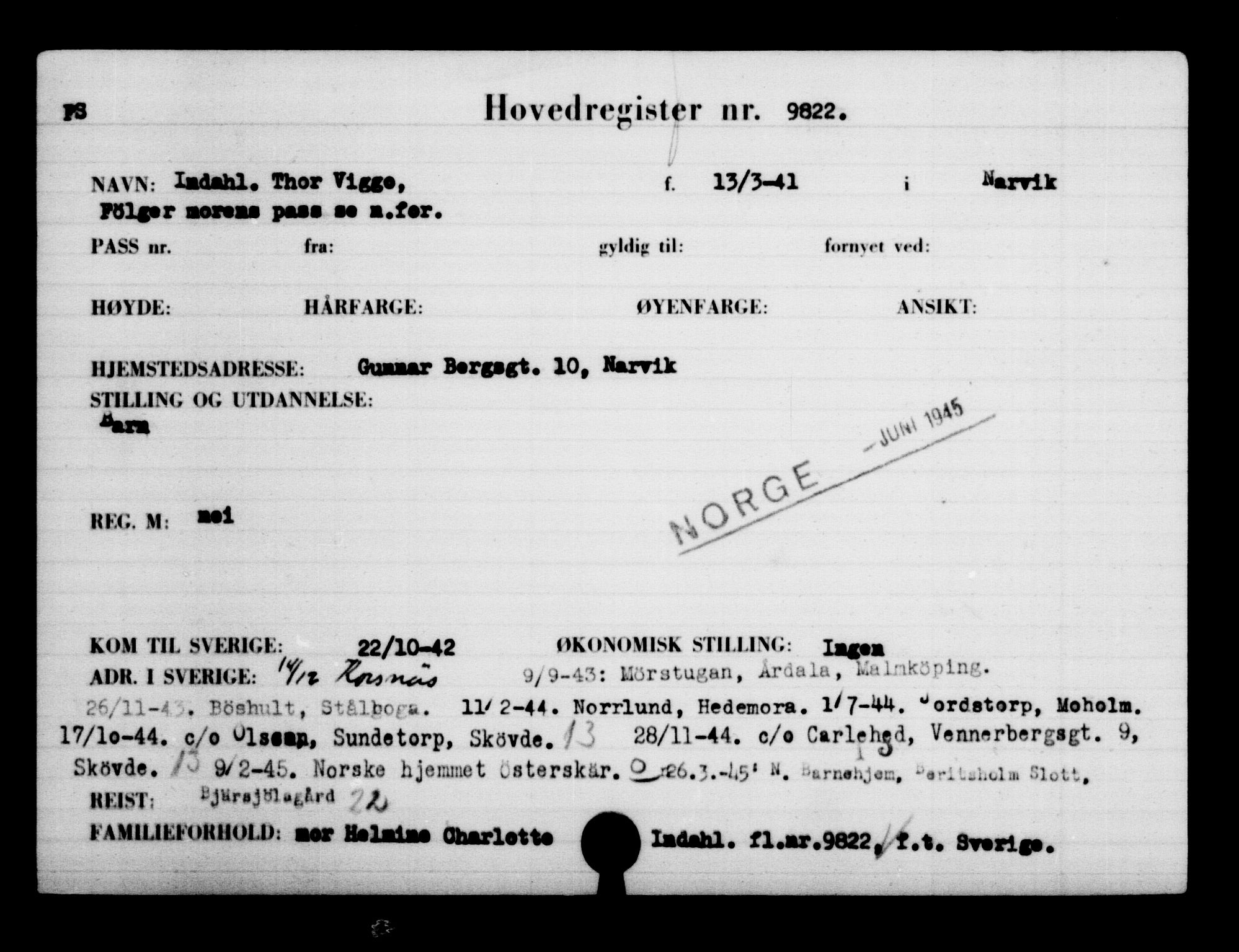 Utenriksstasjonene, Legasjonen i Stockholm, Flyktningkontoret, AV/RA-S-6753/V/Va/L0006: Kjesäterkartoteket, flyktninger med registreringsnr. 9400-12711, 1940-1945, s. 477