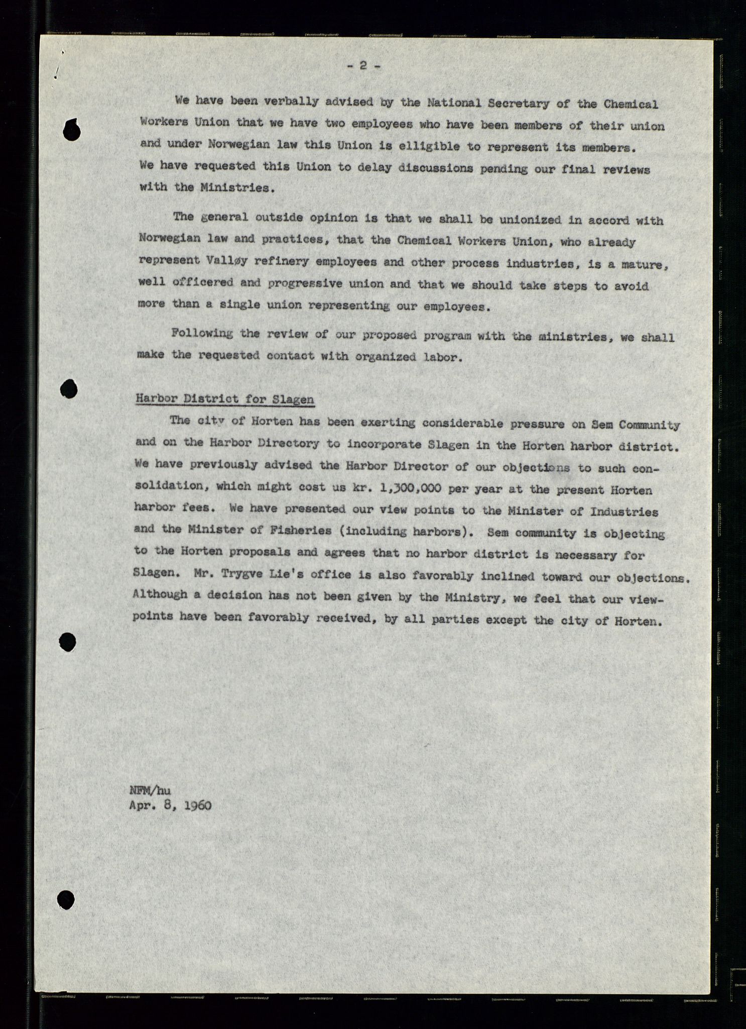 PA 1537 - A/S Essoraffineriet Norge, AV/SAST-A-101957/A/Aa/L0002/0001: Styremøter / Shareholder meetings, Board meeting minutes, 1957-1961, s. 95