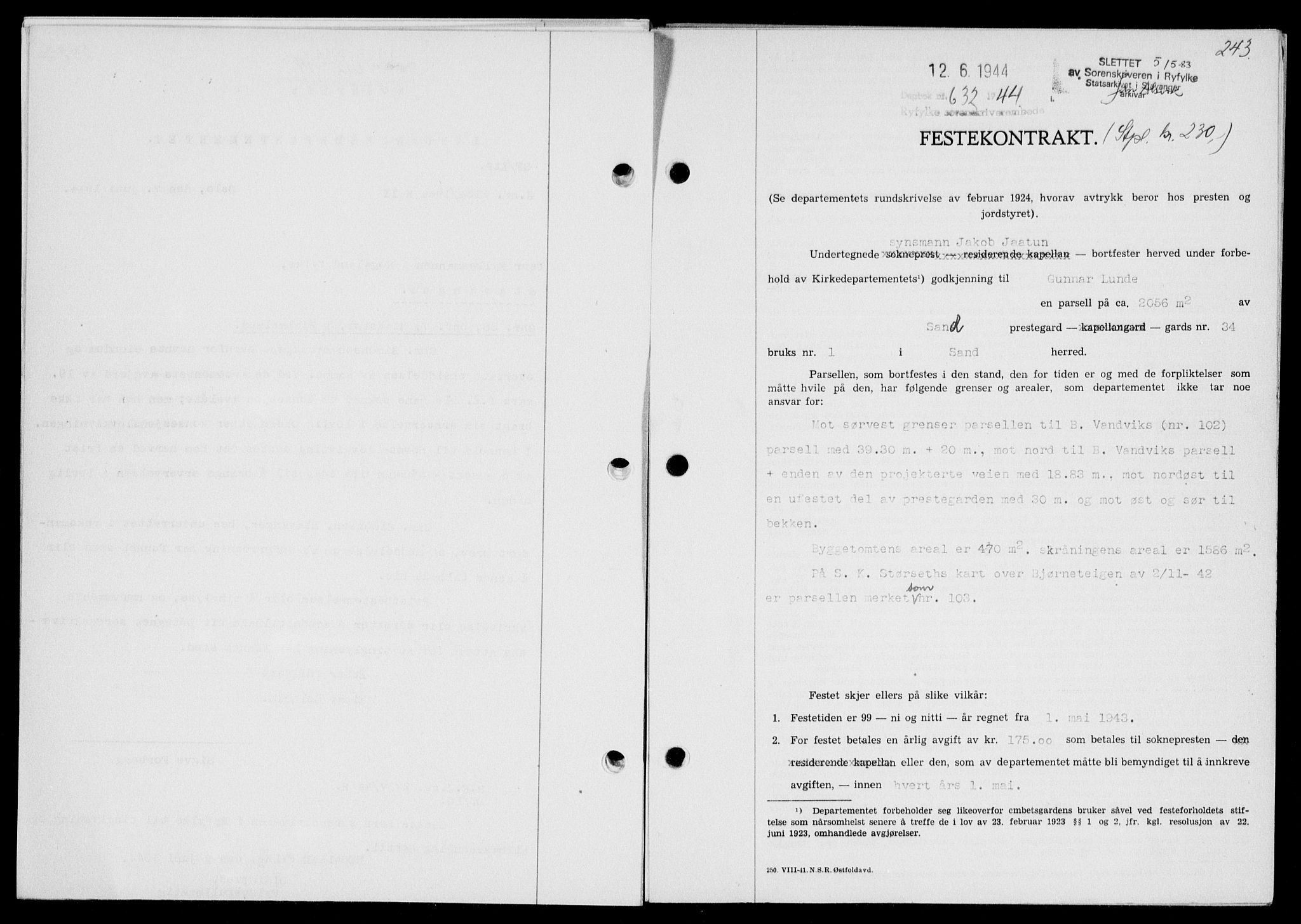 Ryfylke tingrett, SAST/A-100055/001/II/IIB/L0090: Pantebok nr. 69, 1943-1945, Dagboknr: 632/1944