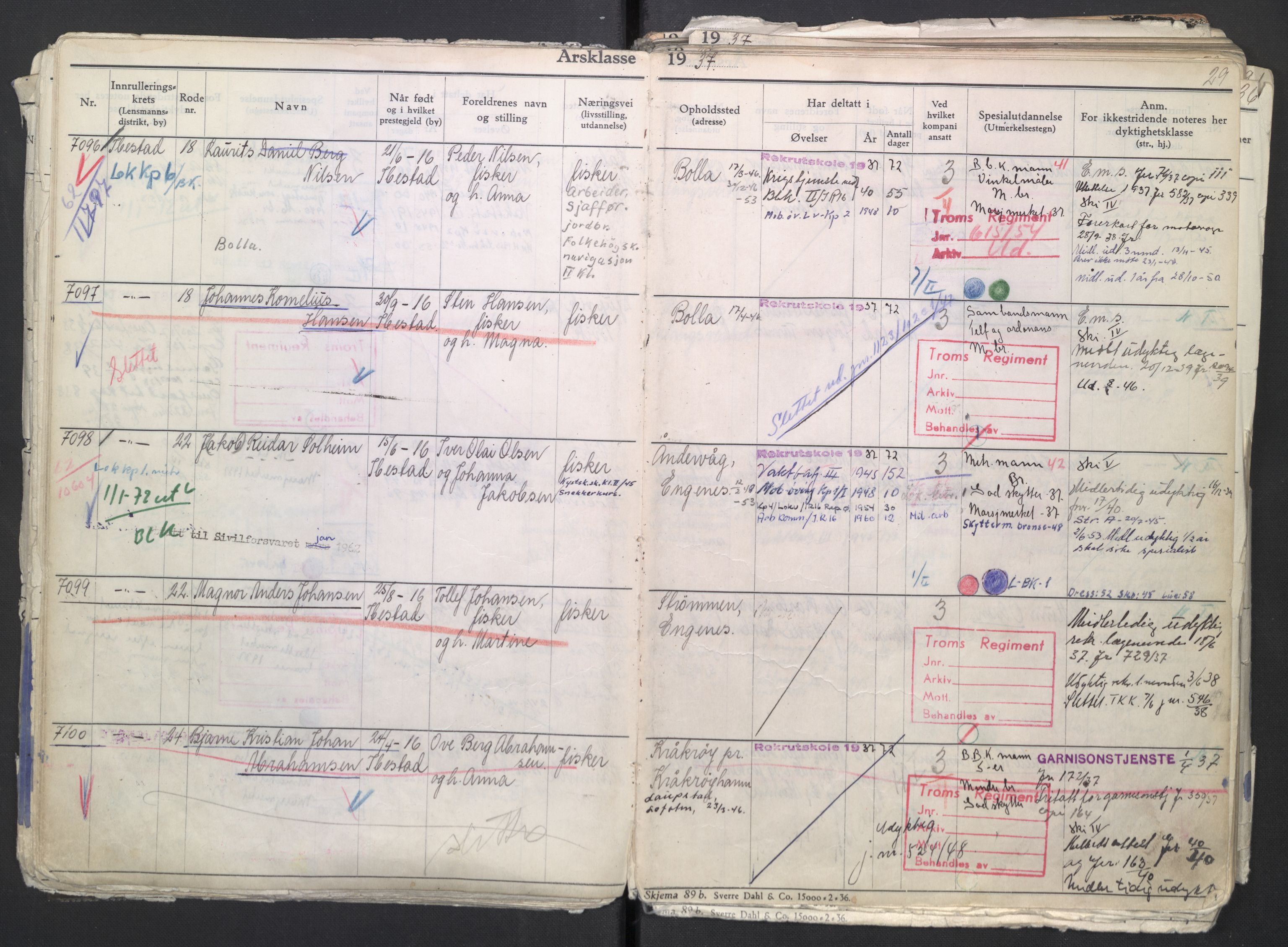 Forsvaret, Troms infanteriregiment nr. 16, AV/RA-RAFA-3146/P/Pa/L0007/0002: Ruller / Rulle for regimentets menige mannskaper, årsklasse 1937, 1937, s. 29