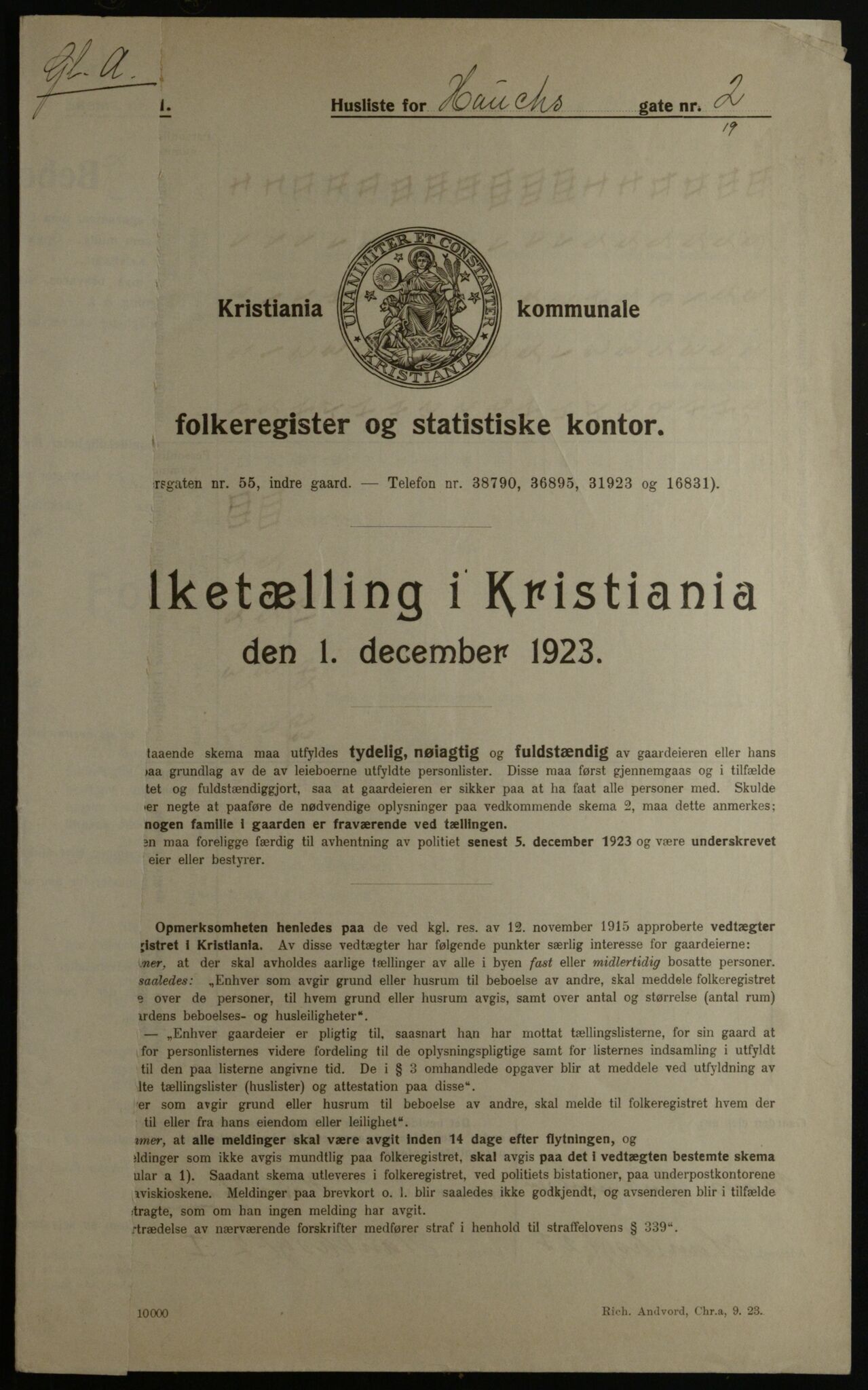 OBA, Kommunal folketelling 1.12.1923 for Kristiania, 1923, s. 39190