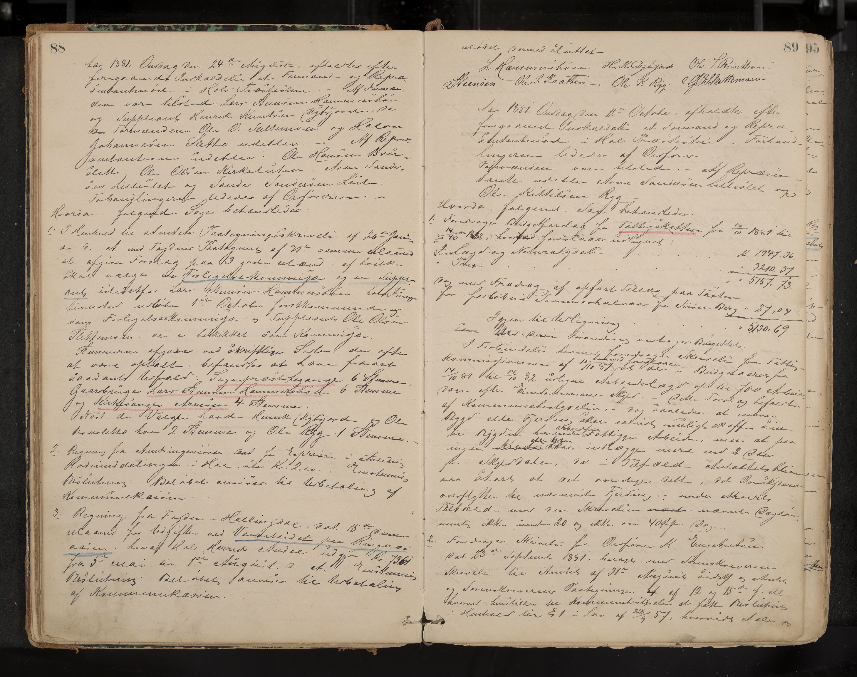 Hol formannskap og sentraladministrasjon, IKAK/0620021-1/A/L0001: Møtebok, 1877-1893, s. 88-89