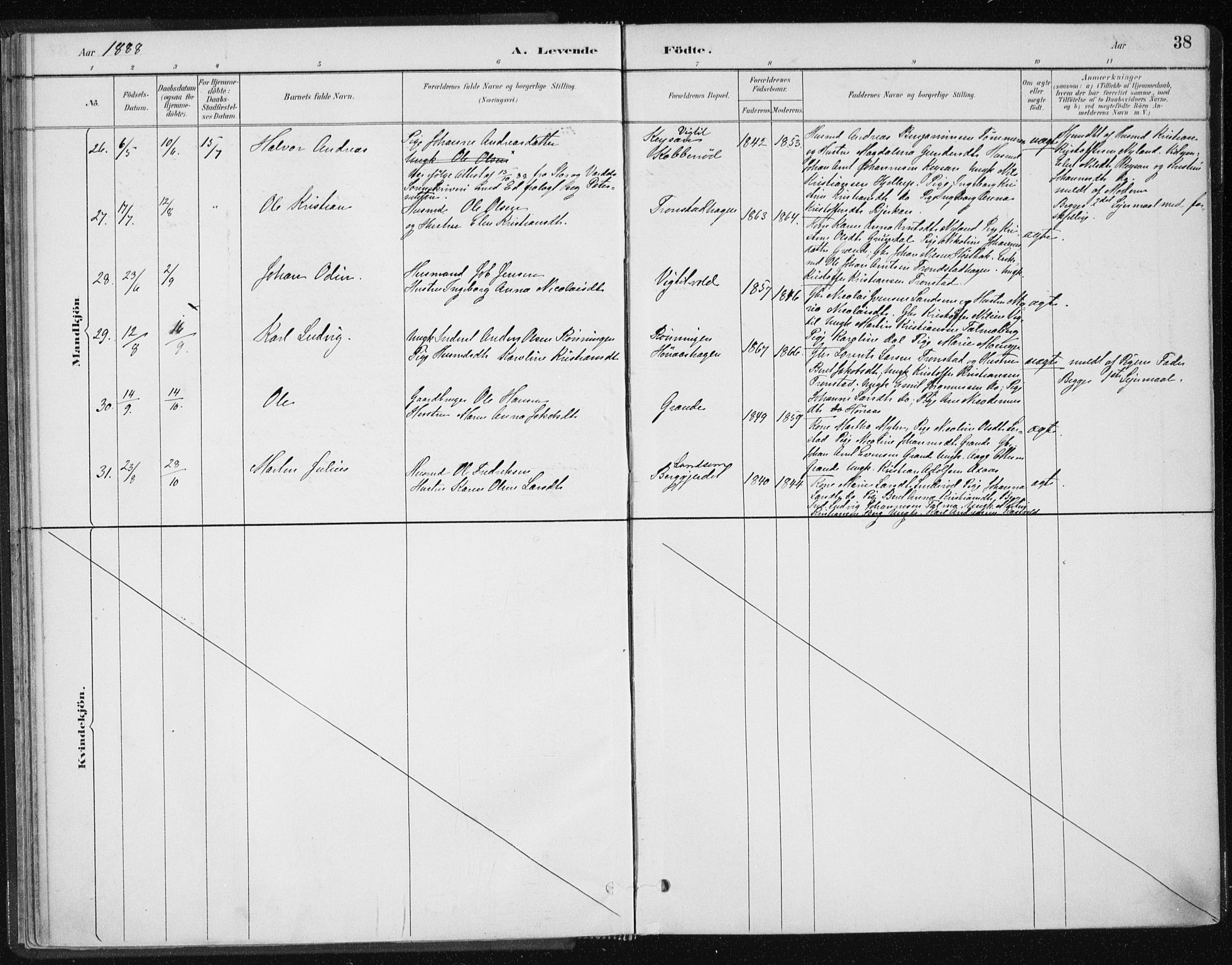 Ministerialprotokoller, klokkerbøker og fødselsregistre - Nord-Trøndelag, SAT/A-1458/701/L0010: Ministerialbok nr. 701A10, 1883-1899, s. 38