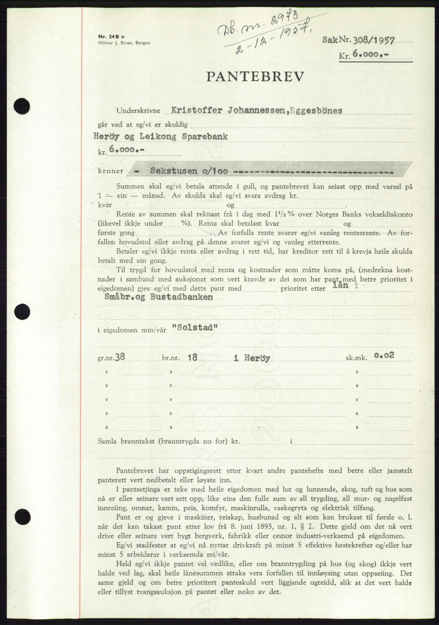 Søre Sunnmøre sorenskriveri, AV/SAT-A-4122/1/2/2C/L0130: Pantebok nr. 18B, 1957-1958, Dagboknr: 2973/1957