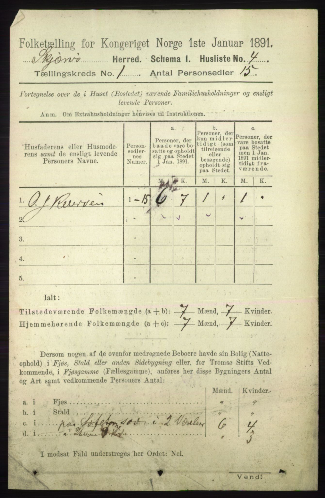 RA, Folketelling 1891 for 1941 Skjervøy herred, 1891, s. 22