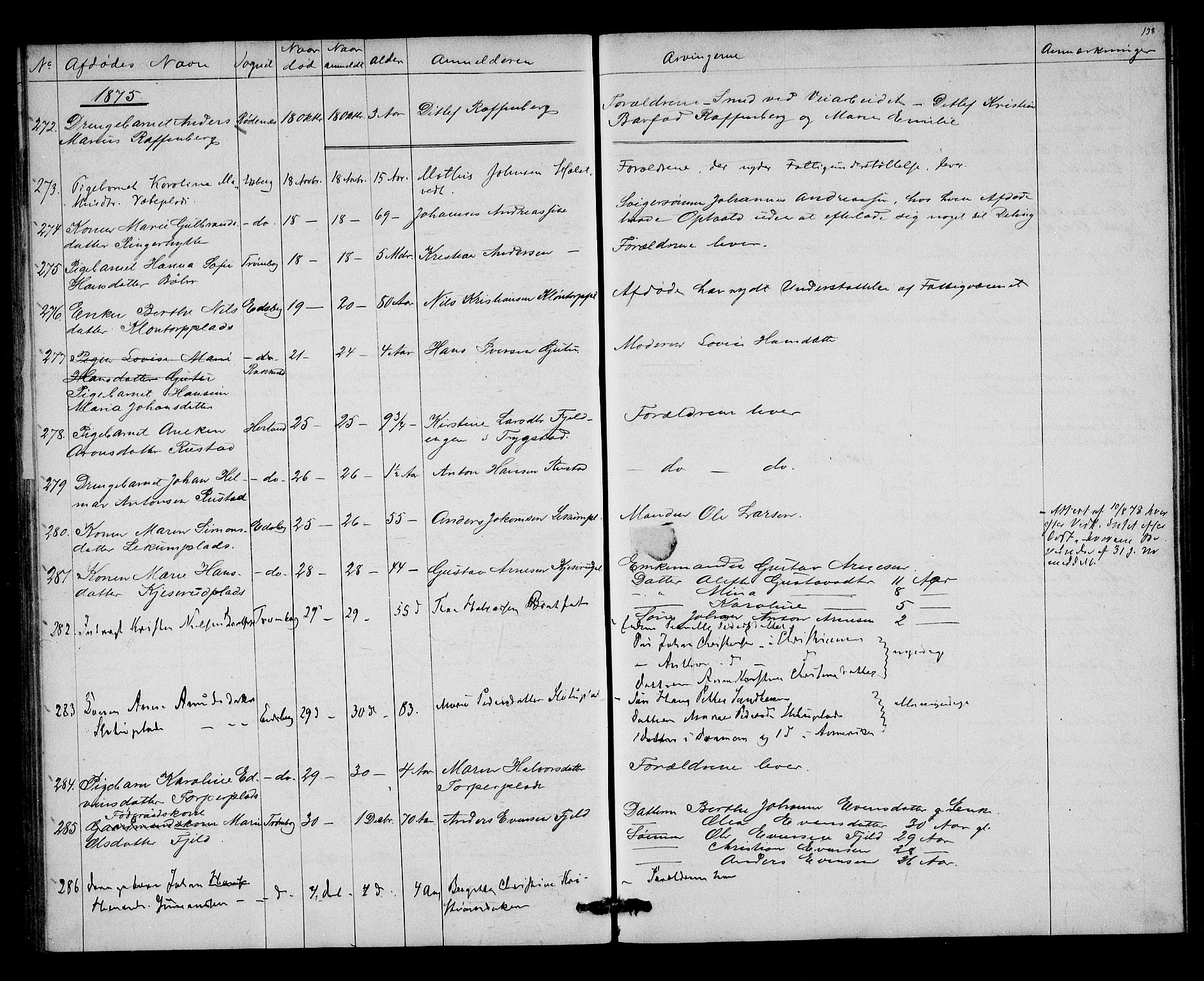 Rakkestad sorenskriveri, AV/SAO-A-10686/H/Ha/Haa/L0004: Dødsanmeldelsesprotokoller, 1869-1878, s. 138