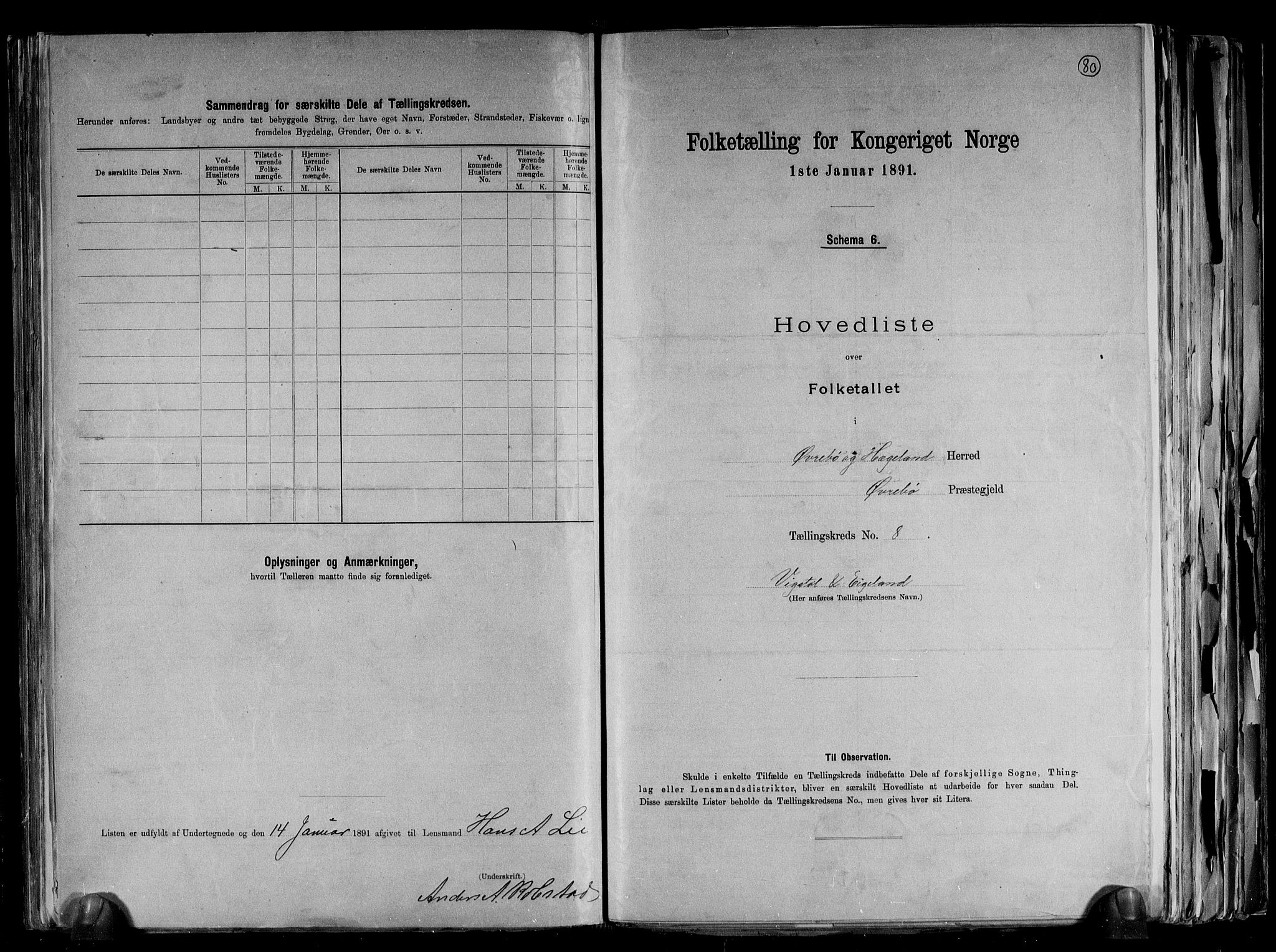 RA, Folketelling 1891 for 1016 Øvrebø og Hægeland herred, 1891, s. 20