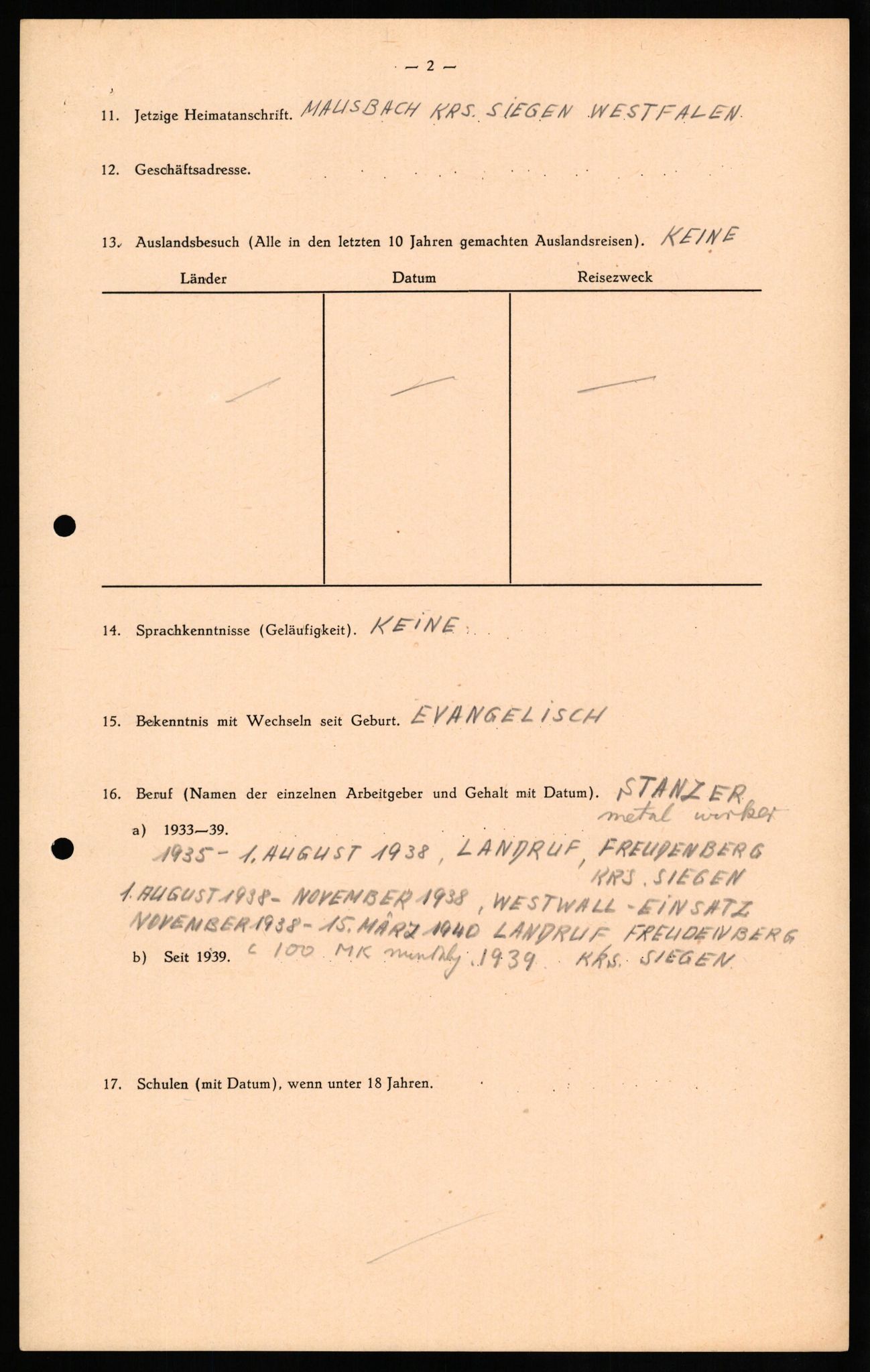Forsvaret, Forsvarets overkommando II, RA/RAFA-3915/D/Db/L0024: CI Questionaires. Tyske okkupasjonsstyrker i Norge. Tyskere., 1945-1946, s. 501