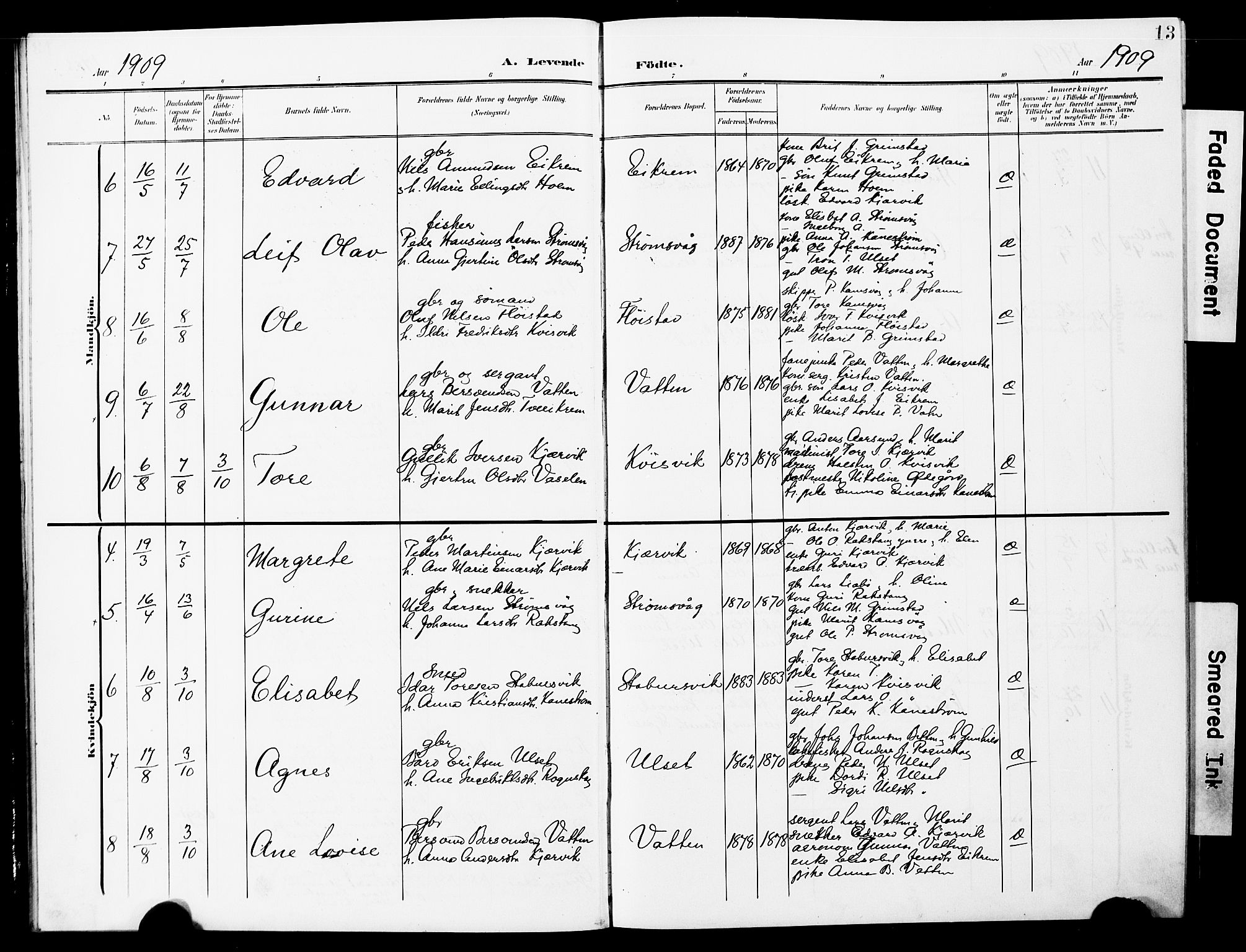 Ministerialprotokoller, klokkerbøker og fødselsregistre - Møre og Romsdal, AV/SAT-A-1454/587/L1001: Klokkerbok nr. 587C01, 1906-1927, s. 13