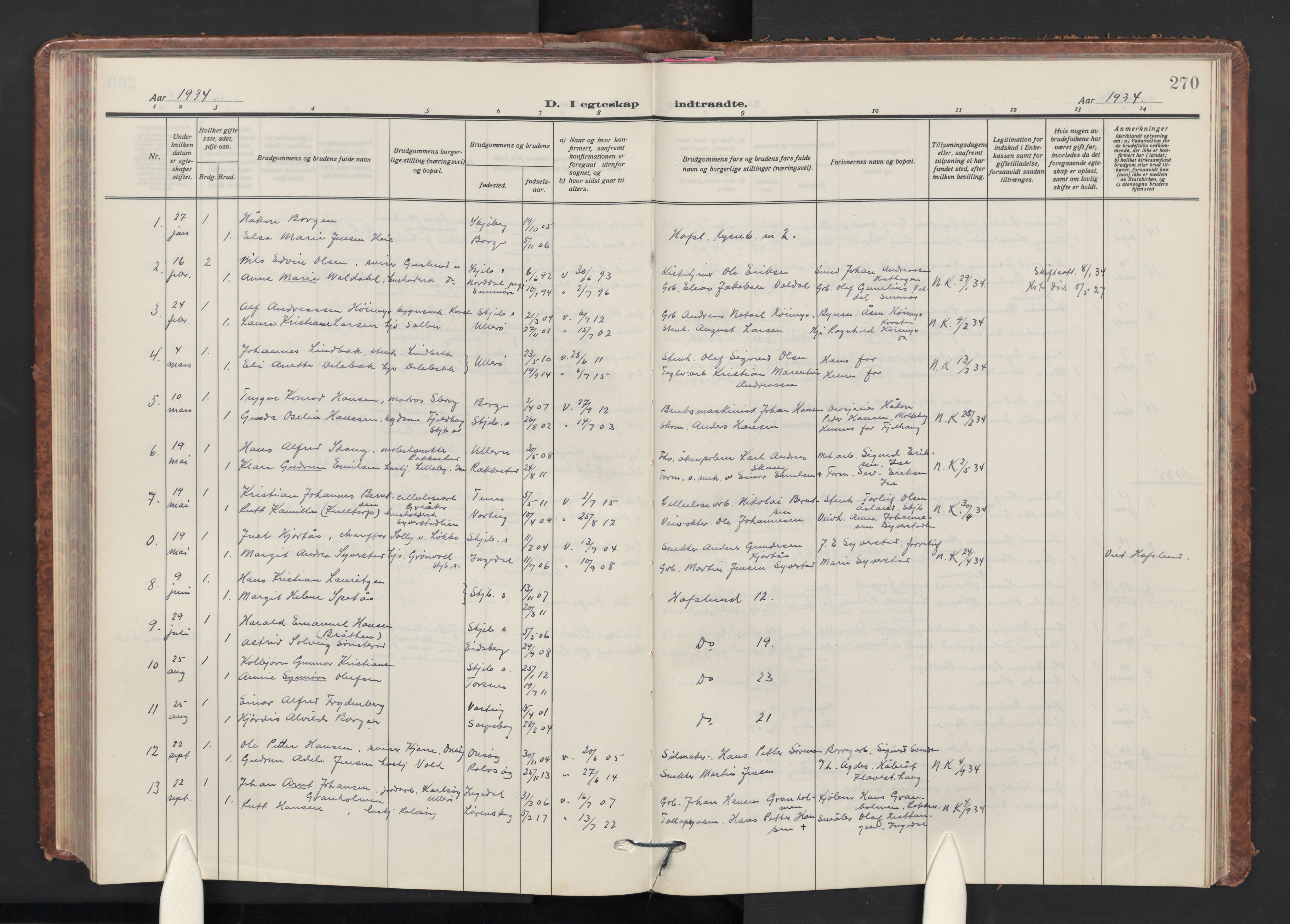 Skjeberg prestekontor Kirkebøker, AV/SAO-A-10923/G/Ga/L0003: Klokkerbok nr. I 3, 1922-1971, s. 270