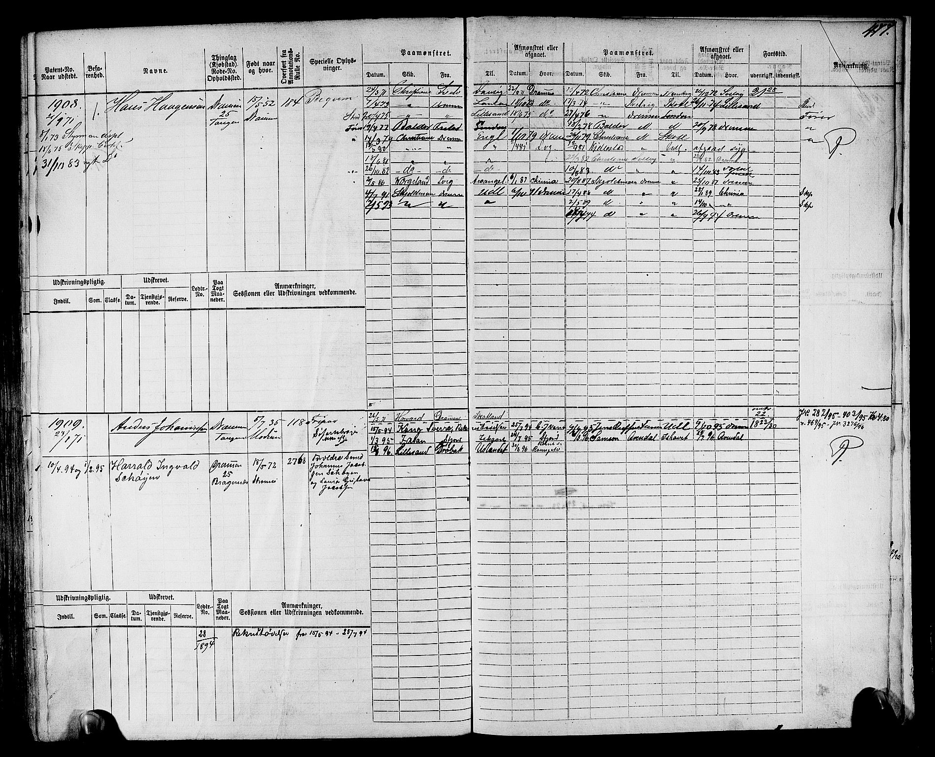 Drammen innrulleringsdistrikt, AV/SAKO-A-781/F/Fc/L0002: Hovedrulle, 1869, s. 490