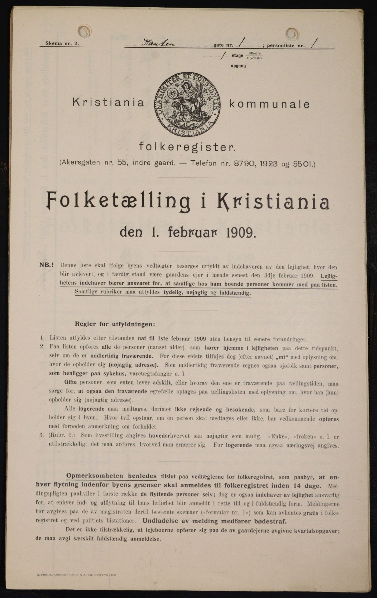 OBA, Kommunal folketelling 1.2.1909 for Kristiania kjøpstad, 1909, s. 43955