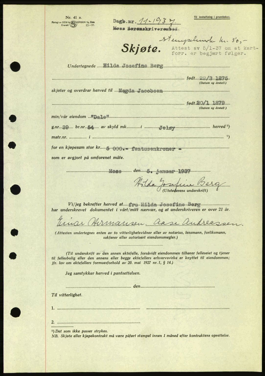 Moss sorenskriveri, SAO/A-10168: Pantebok nr. A2, 1936-1937, Dagboknr: 11/1936