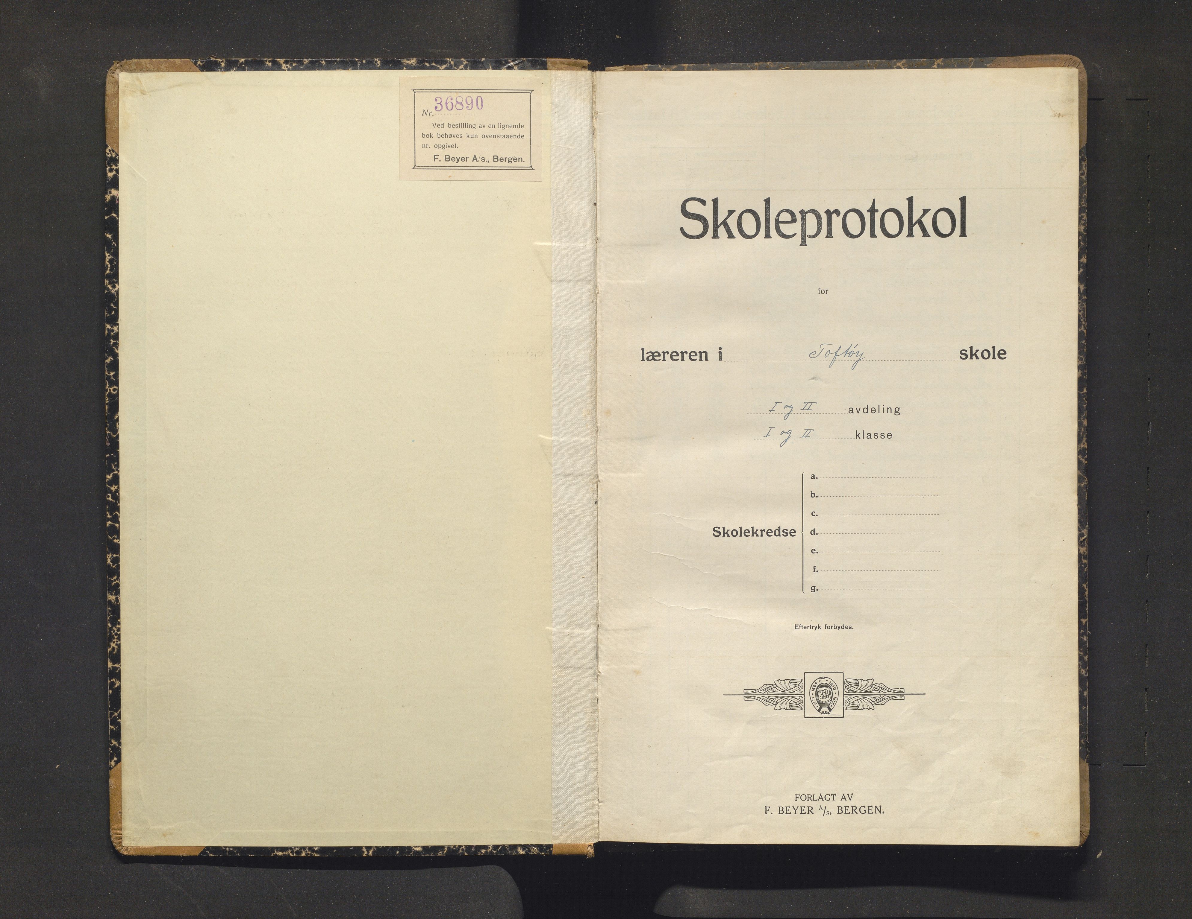 Herdla kommune. Barneskulane, IKAH/1258-231/F/Fa/L0015: Skuleprotokoll for Toftøy skule, 1919-1921
