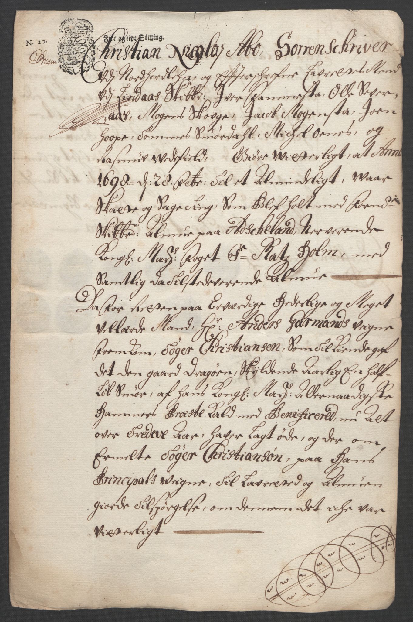 Rentekammeret inntil 1814, Reviderte regnskaper, Fogderegnskap, RA/EA-4092/R51/L3183: Fogderegnskap Nordhordland og Voss, 1695-1697, s. 455