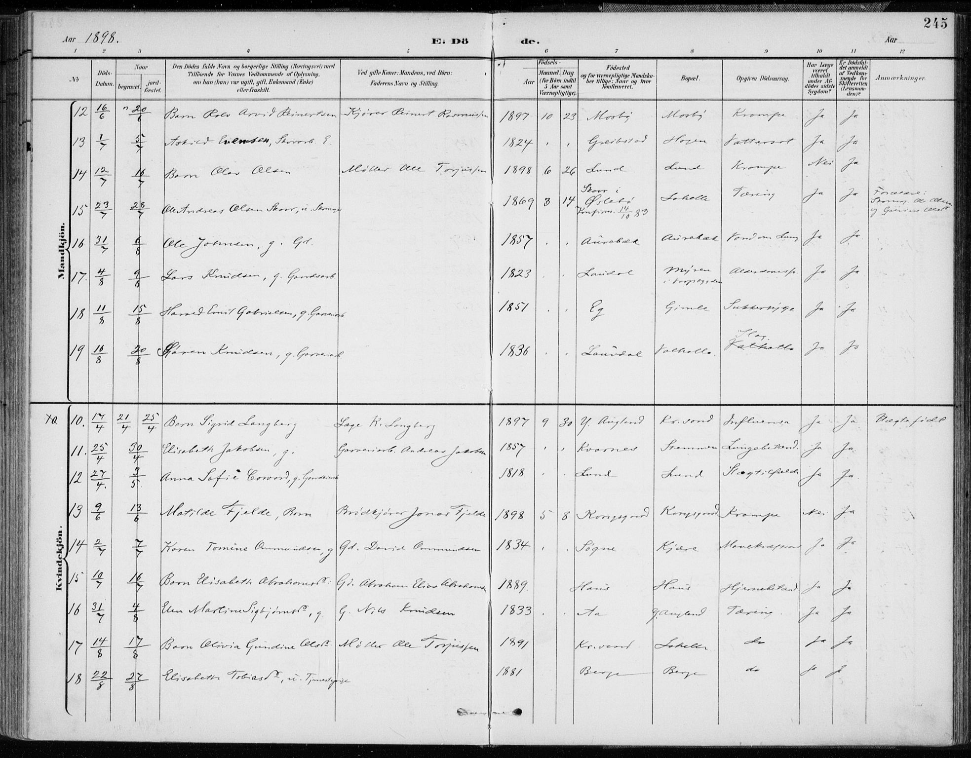 Oddernes sokneprestkontor, SAK/1111-0033/F/Fa/Faa/L0010: Ministerialbok nr. A 10, 1897-1911, s. 245