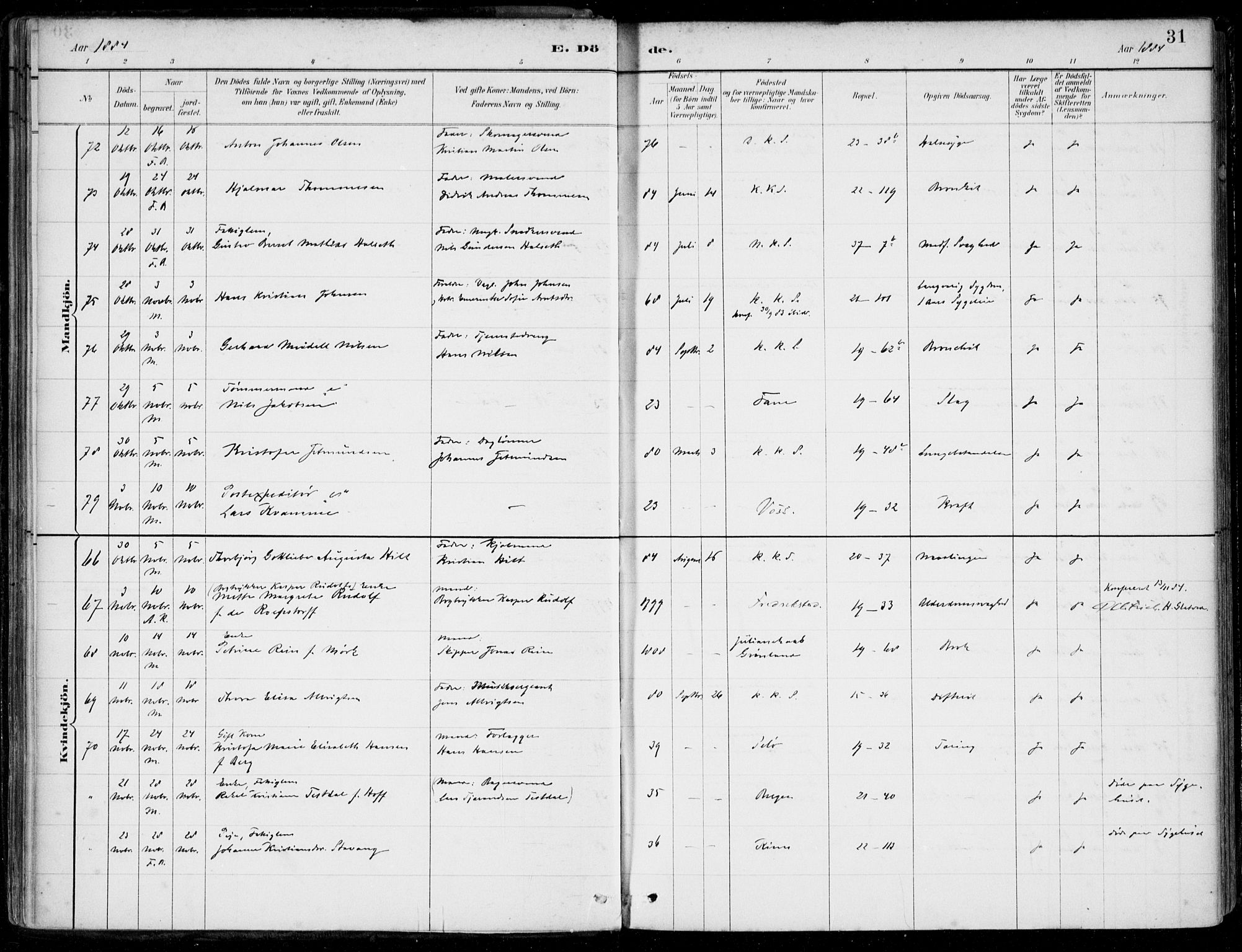 Korskirken sokneprestembete, AV/SAB-A-76101/H/Hab: Klokkerbok nr. E 4, 1884-1910, s. 31