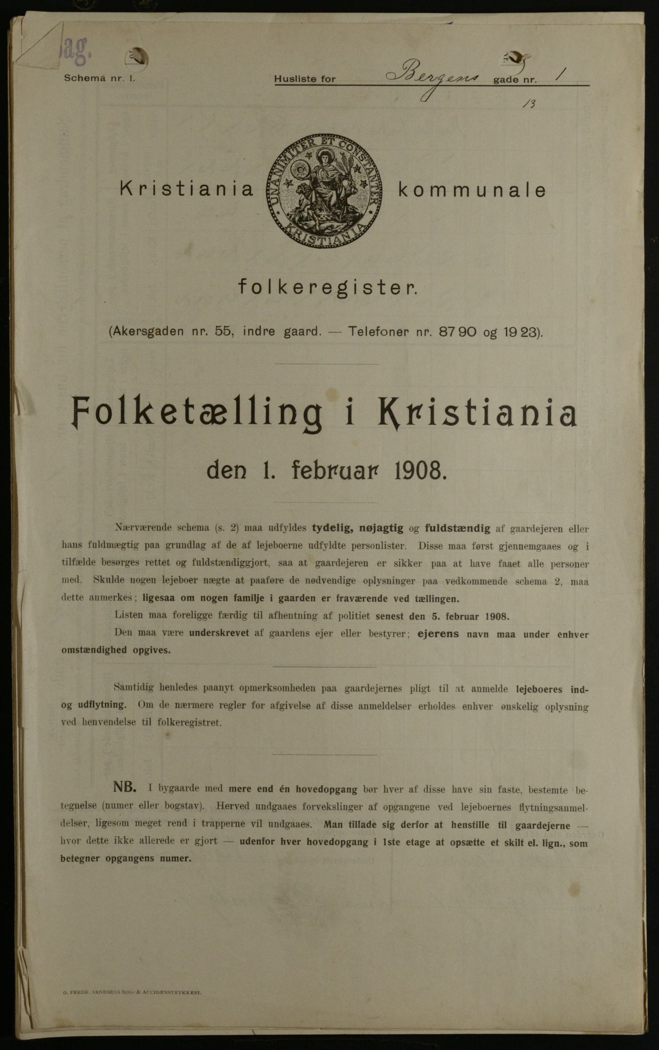 OBA, Kommunal folketelling 1.2.1908 for Kristiania kjøpstad, 1908, s. 3738