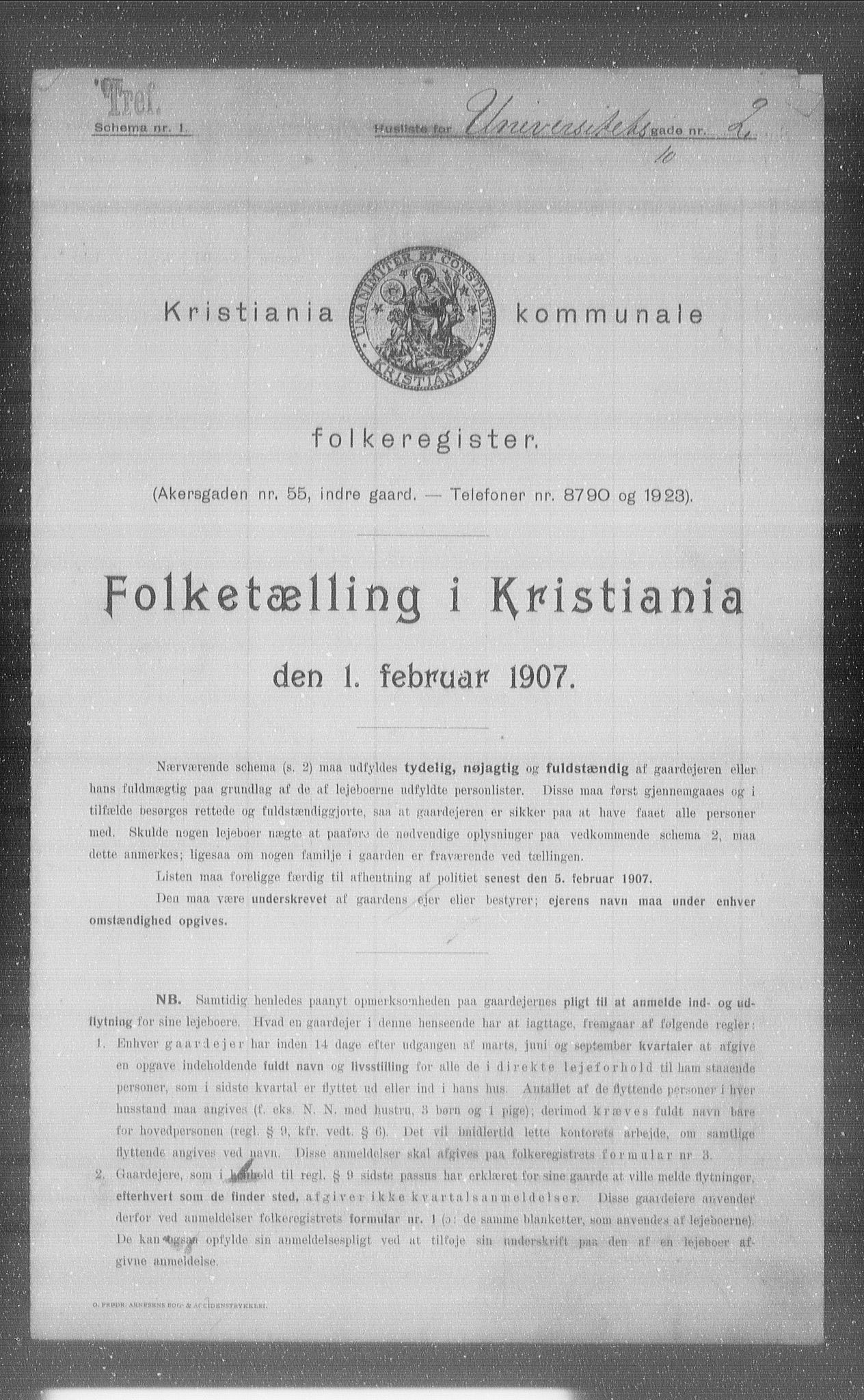 OBA, Kommunal folketelling 1.2.1907 for Kristiania kjøpstad, 1907, s. 61006