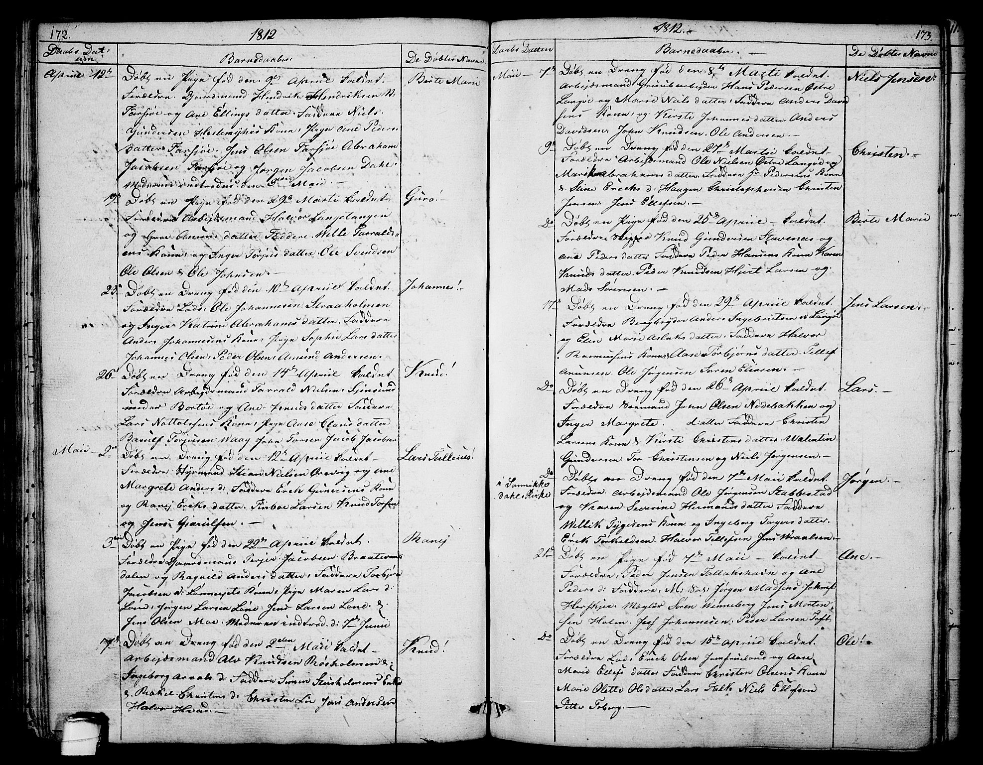 Sannidal kirkebøker, AV/SAKO-A-296/F/Fa/L0003: Ministerialbok nr. 3, 1803-1813, s. 172-173