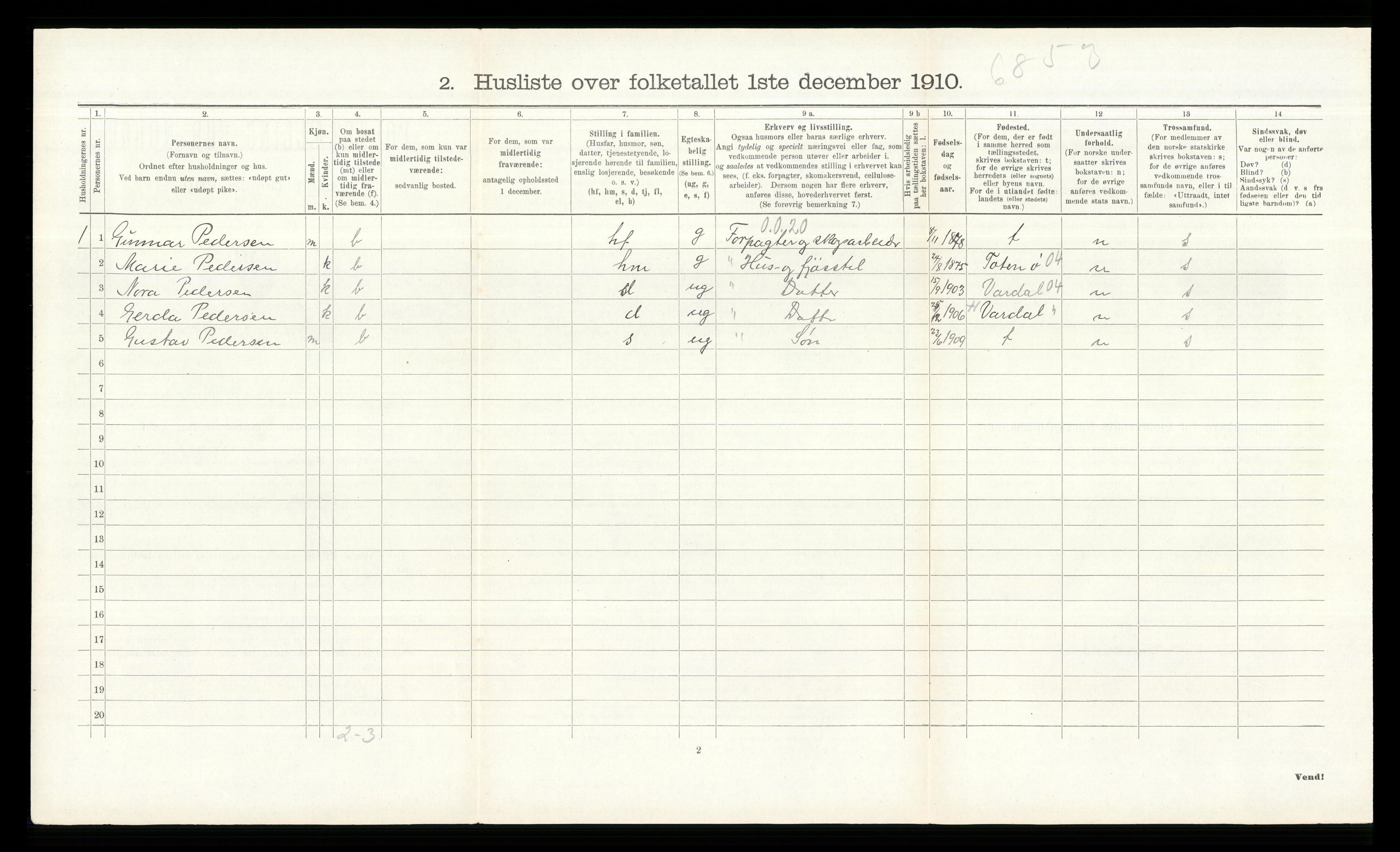 RA, Folketelling 1910 for 0417 Stange herred, 1910, s. 2419