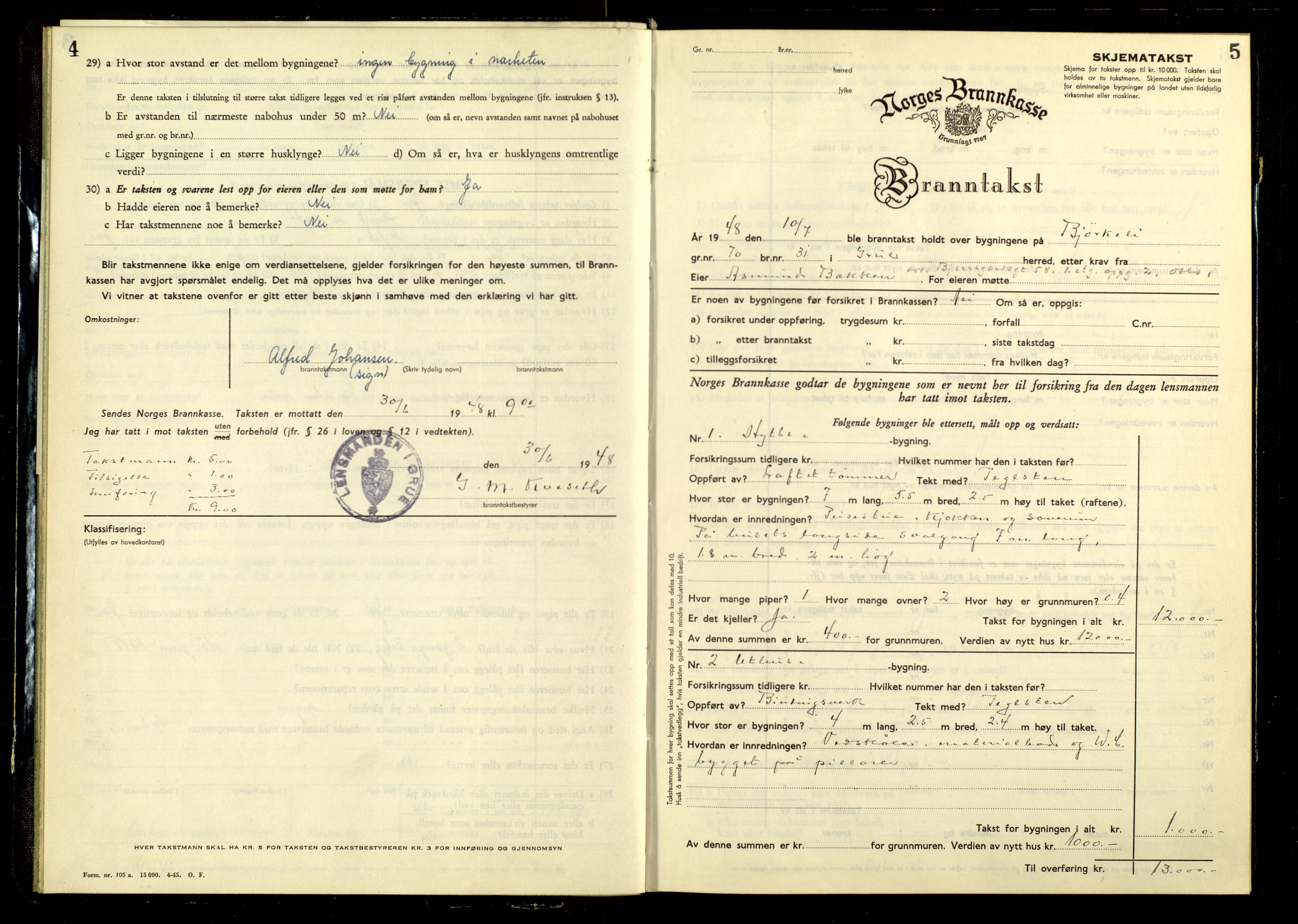 Norges Brannkasse, Grue, AV/SAH-NBRANG-016/F/L0024: Branntakstprotokoll, 1948-1952