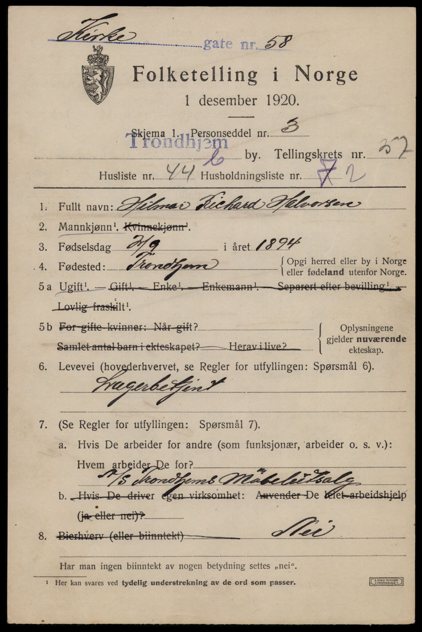 SAT, Folketelling 1920 for 1601 Trondheim kjøpstad, 1920, s. 117440