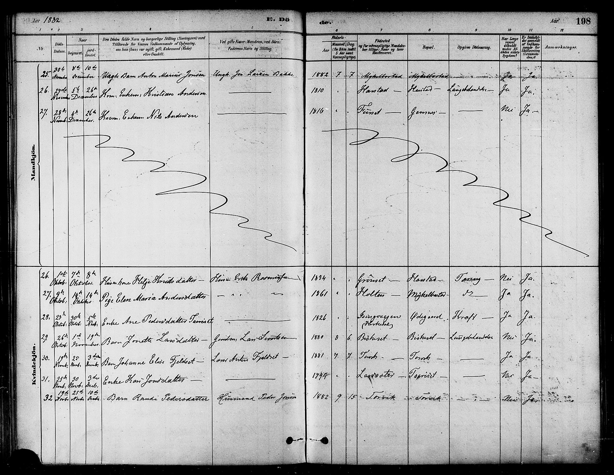 Ministerialprotokoller, klokkerbøker og fødselsregistre - Møre og Romsdal, SAT/A-1454/584/L0967: Ministerialbok nr. 584A07, 1879-1894, s. 198