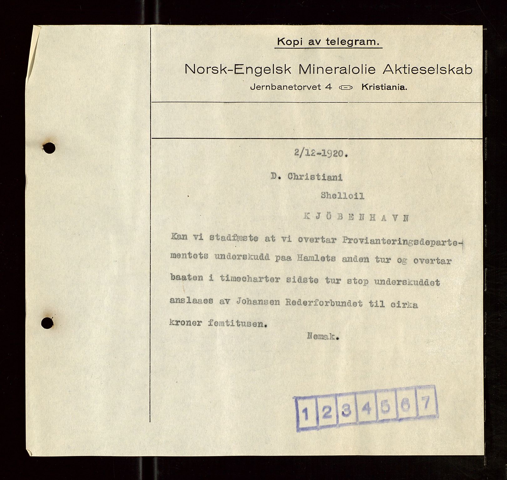 Pa 1521 - A/S Norske Shell, AV/SAST-A-101915/E/Ea/Eaa/L0008: Sjefskorrespondanse, 1920, s. 30