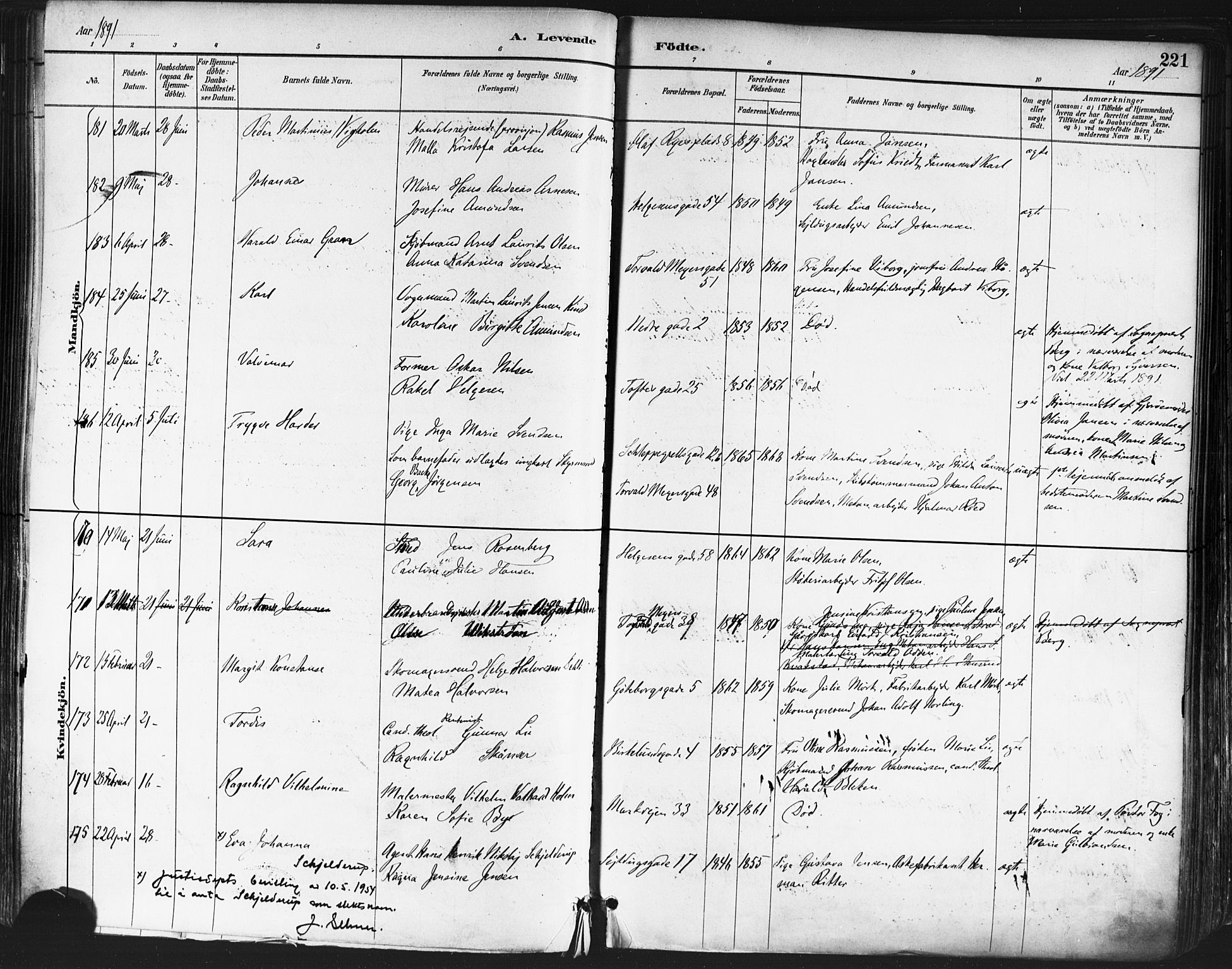 Paulus prestekontor Kirkebøker, AV/SAO-A-10871/F/Fa/L0013: Ministerialbok nr. 13, 1887-1894, s. 221