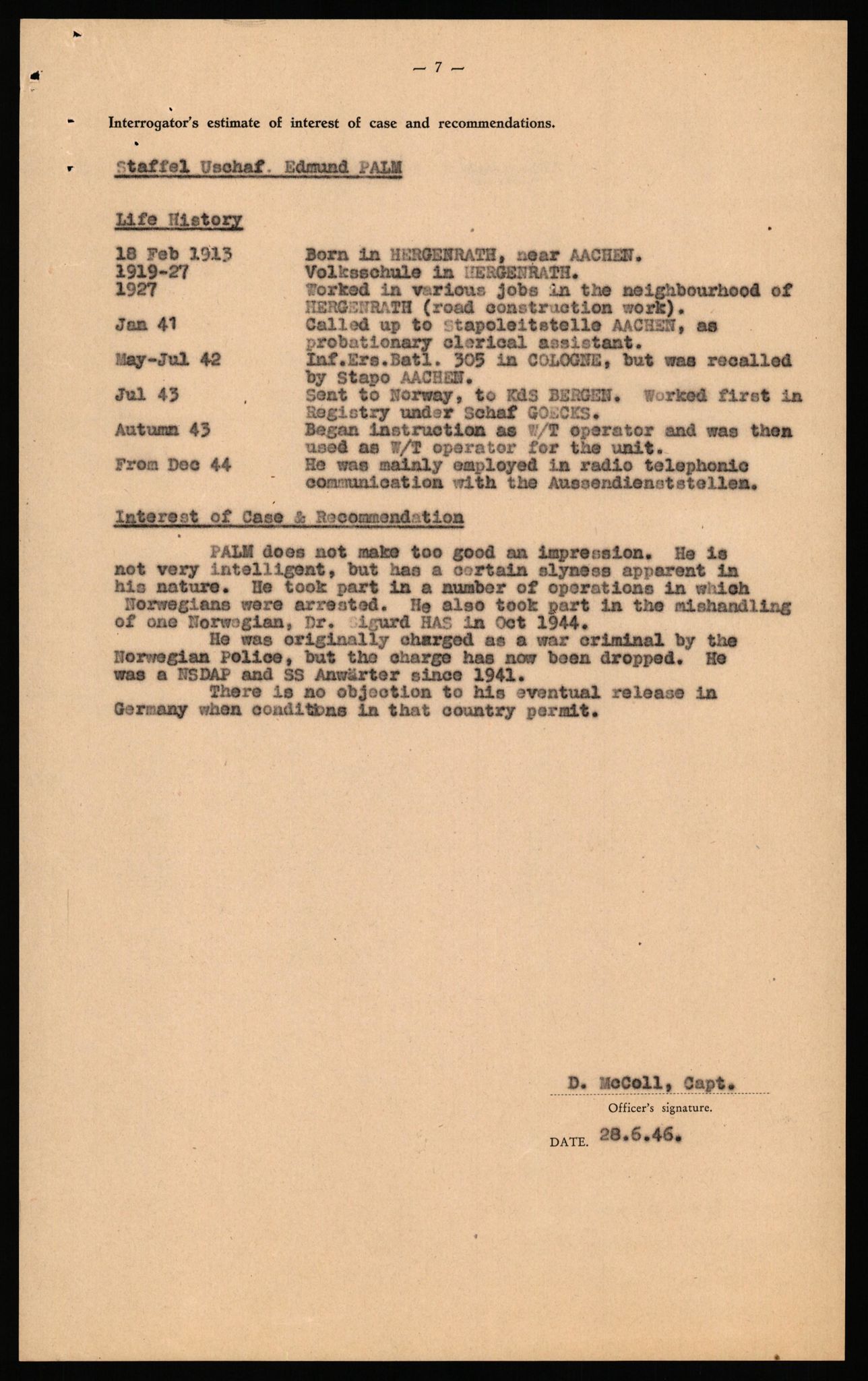 Forsvaret, Forsvarets overkommando II, AV/RA-RAFA-3915/D/Db/L0041: CI Questionaires.  Diverse nasjonaliteter., 1945-1946, s. 8