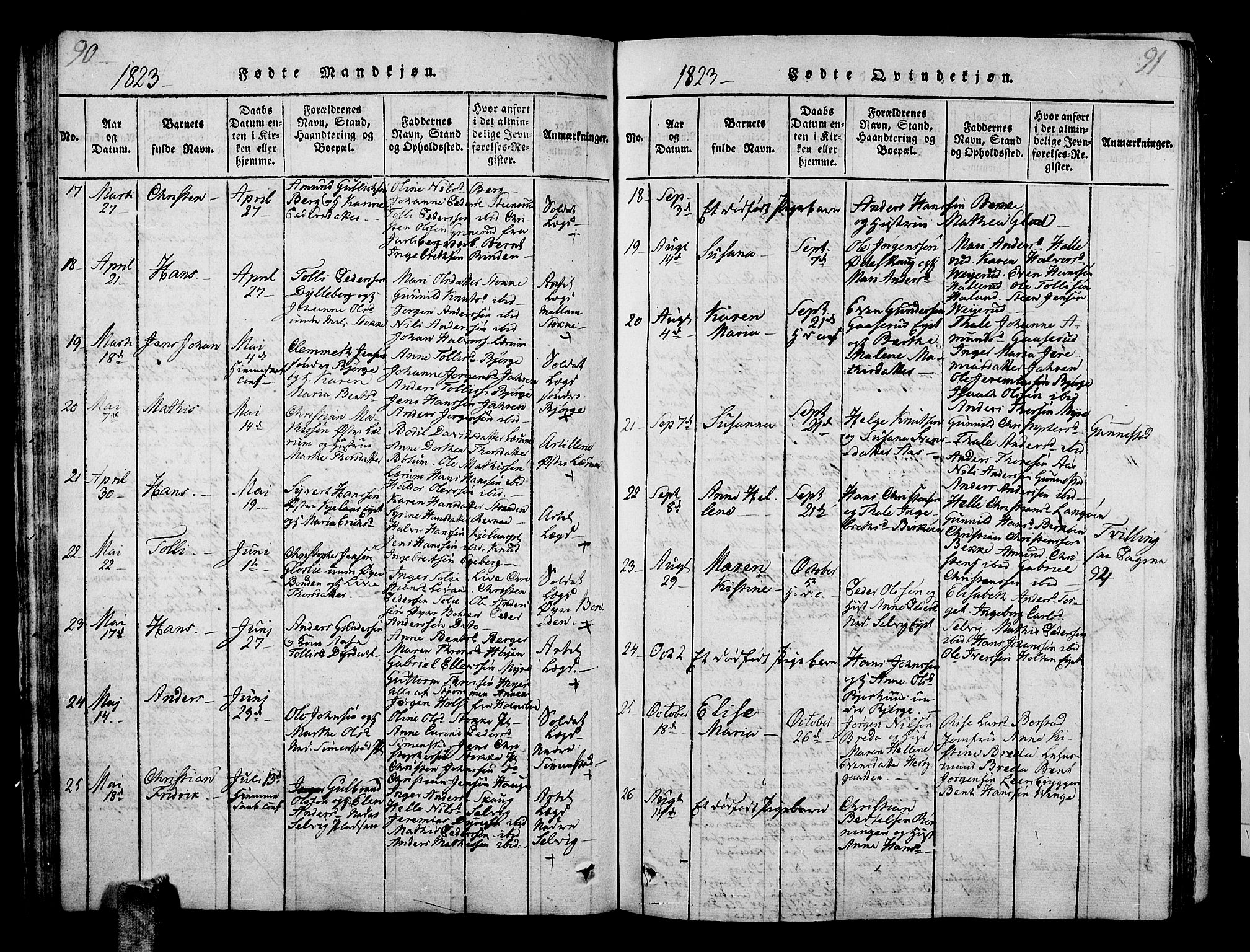 Sande Kirkebøker, AV/SAKO-A-53/G/Ga/L0001: Klokkerbok nr. 1, 1814-1847, s. 90-91