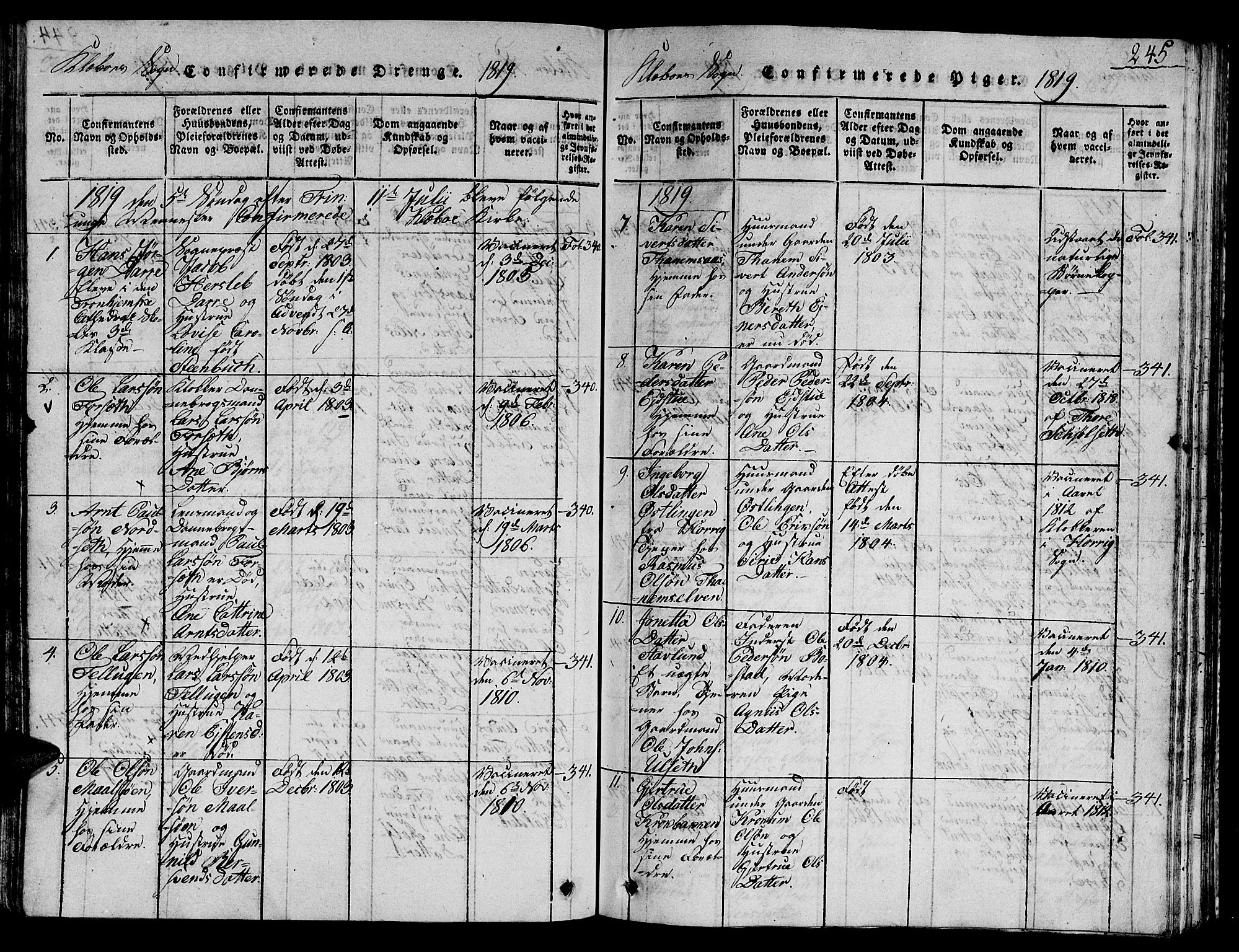 Ministerialprotokoller, klokkerbøker og fødselsregistre - Sør-Trøndelag, SAT/A-1456/618/L0450: Klokkerbok nr. 618C01, 1816-1865, s. 245a