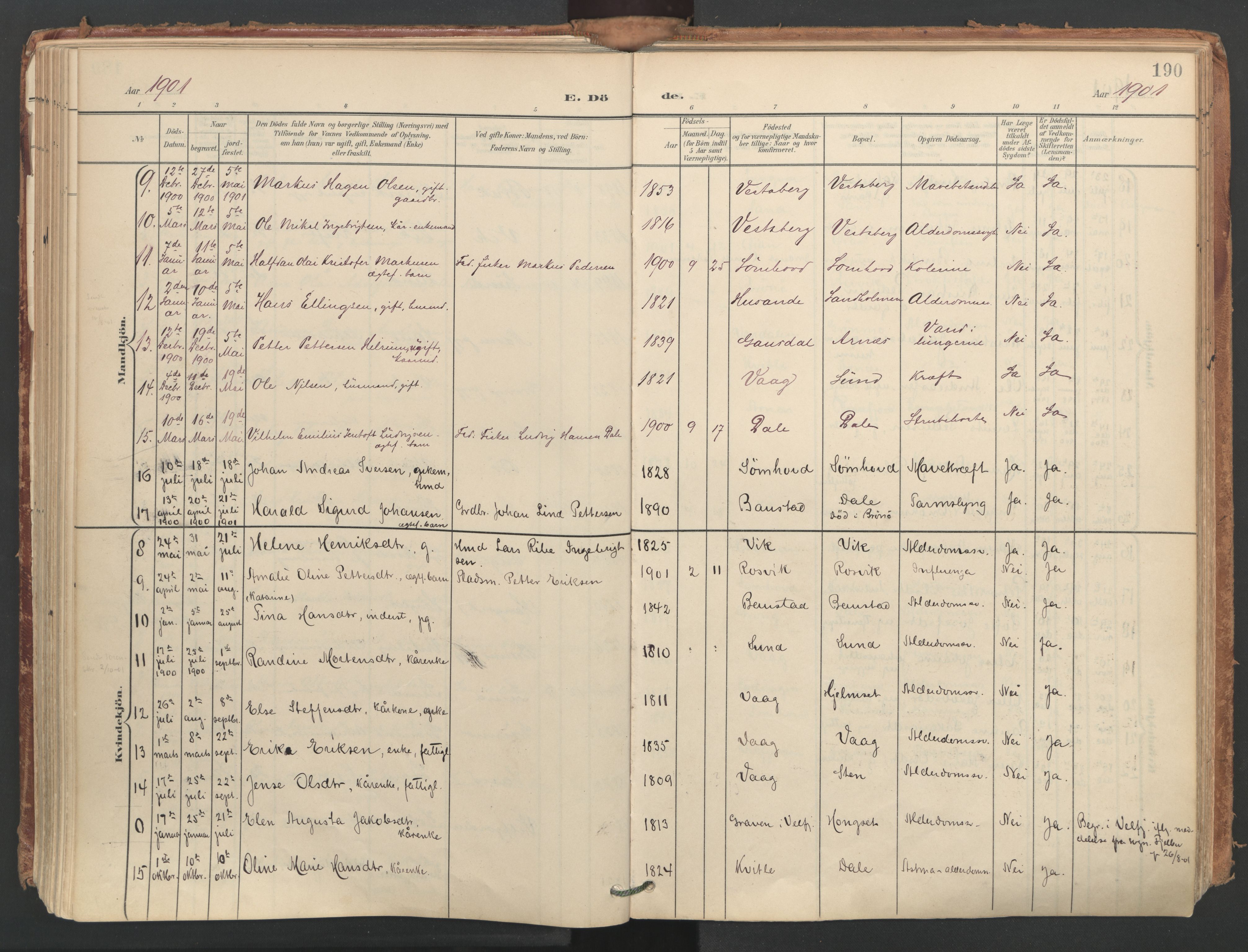 Ministerialprotokoller, klokkerbøker og fødselsregistre - Nordland, SAT/A-1459/812/L0180: Ministerialbok nr. 812A09, 1901-1915, s. 190