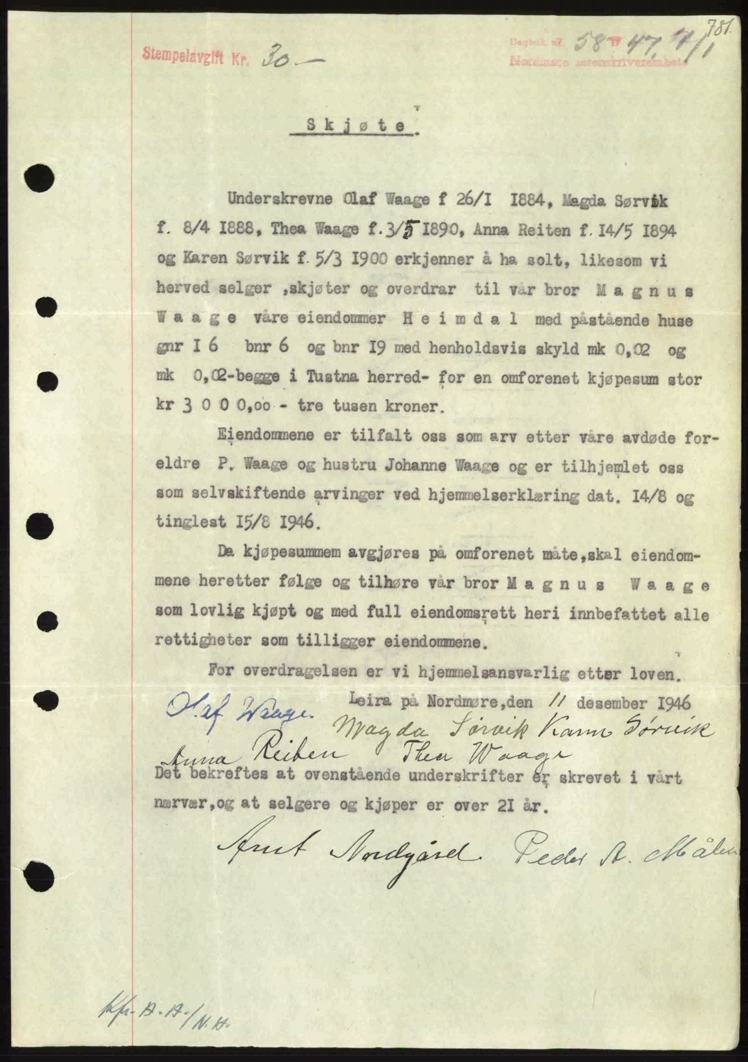 Nordmøre sorenskriveri, SAT/A-4132/1/2/2Ca: Pantebok nr. A103, 1946-1947, Dagboknr: 58/1947