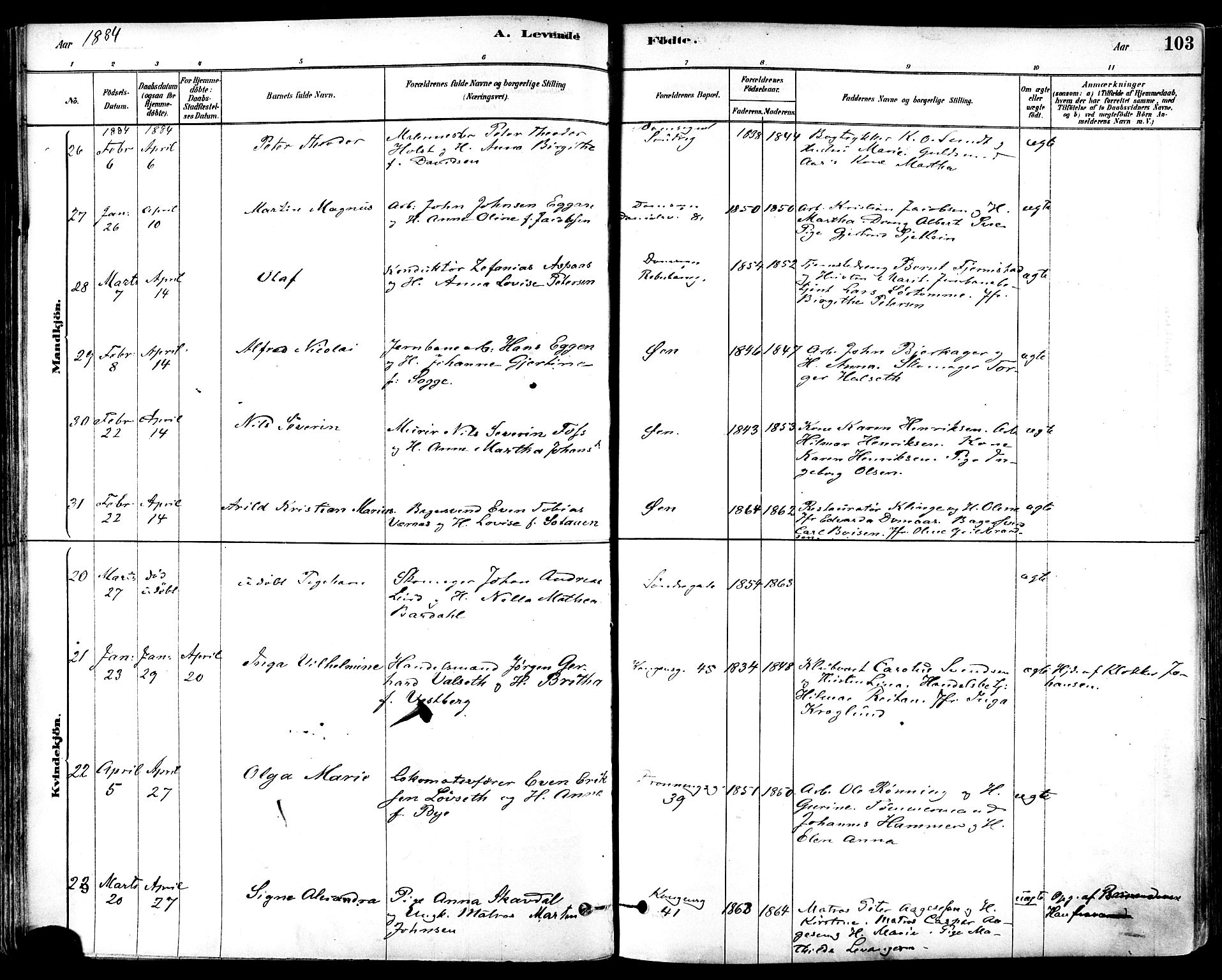 Ministerialprotokoller, klokkerbøker og fødselsregistre - Sør-Trøndelag, SAT/A-1456/601/L0057: Ministerialbok nr. 601A25, 1877-1891, s. 103