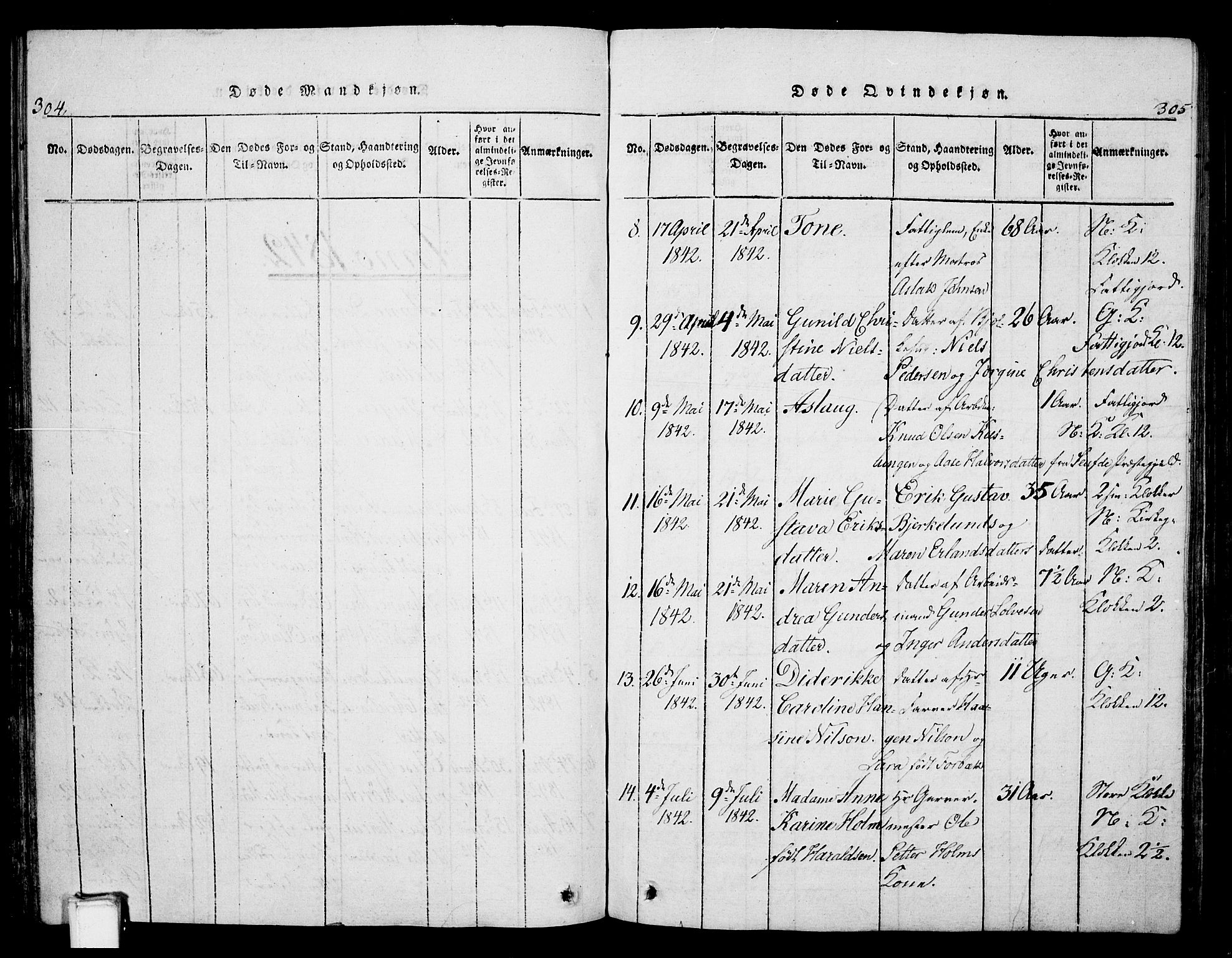 Skien kirkebøker, AV/SAKO-A-302/G/Ga/L0002: Klokkerbok nr. 2, 1814-1842, s. 304-305