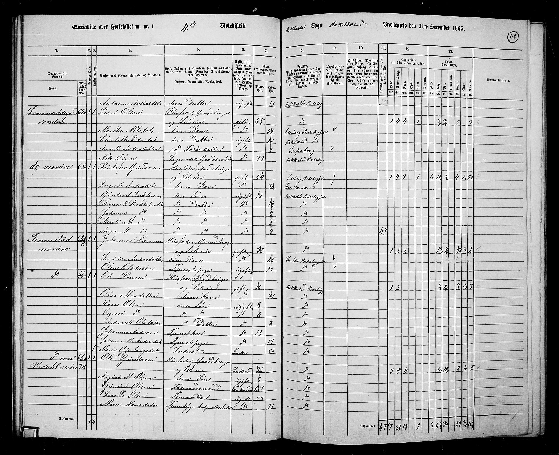 RA, Folketelling 1865 for 0128P Rakkestad prestegjeld, 1865, s. 116