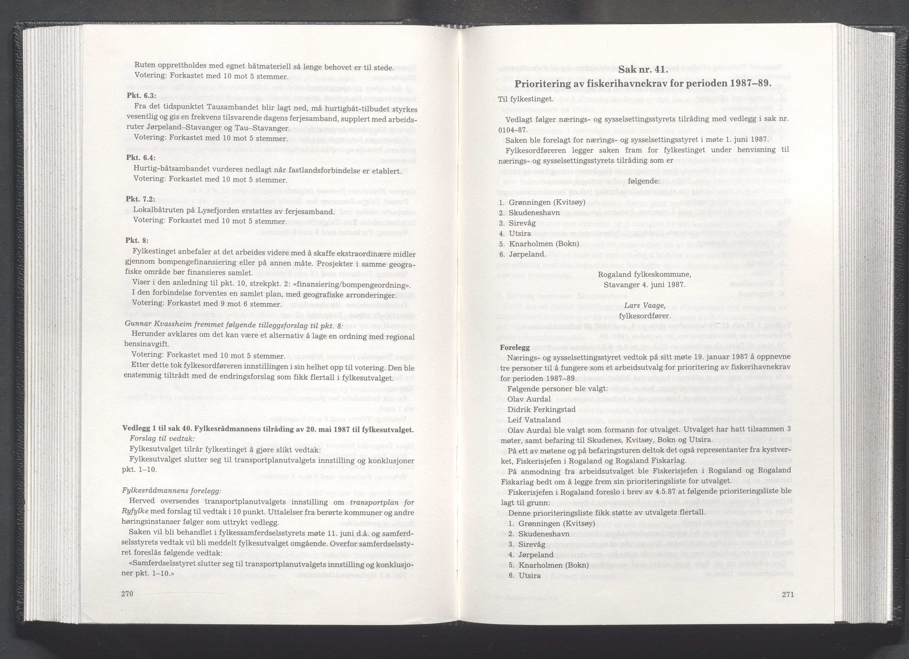 Rogaland fylkeskommune - Fylkesrådmannen , IKAR/A-900/A/Aa/Aaa/L0107: Møtebok , 1987, s. 270-271