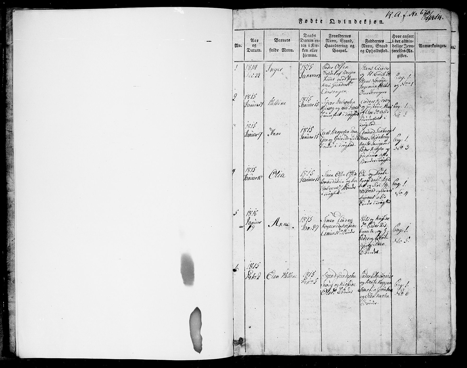 Trøgstad prestekontor Kirkebøker, AV/SAO-A-10925/G/Ga/L0001: Klokkerbok nr. I 1, 1815-1831, s. 1