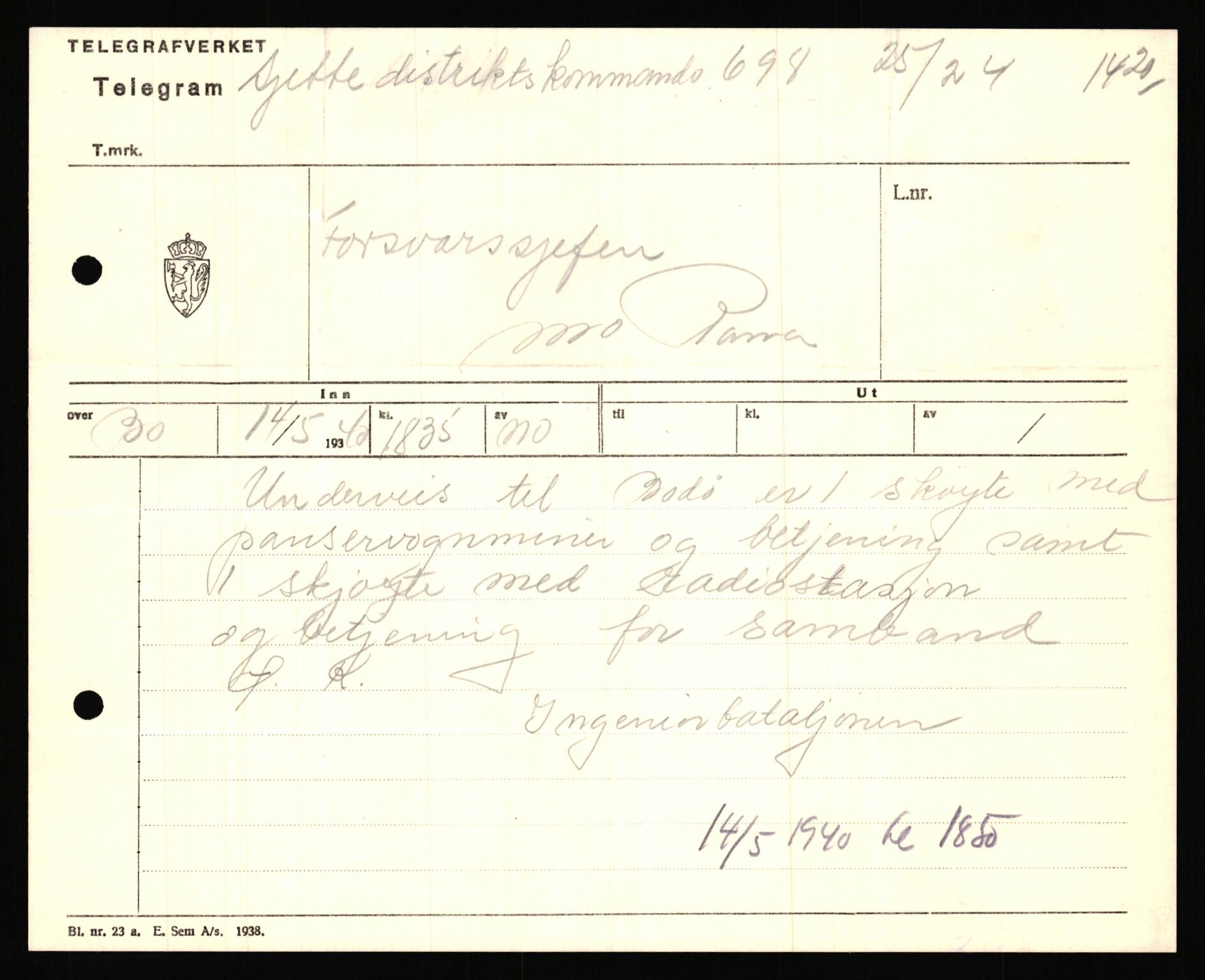 Forsvaret, Forsvarets krigshistoriske avdeling, AV/RA-RAFA-2017/Y/Ya/L0031: II-C-11-51 - Hærens overkommando, 1940, s. 597