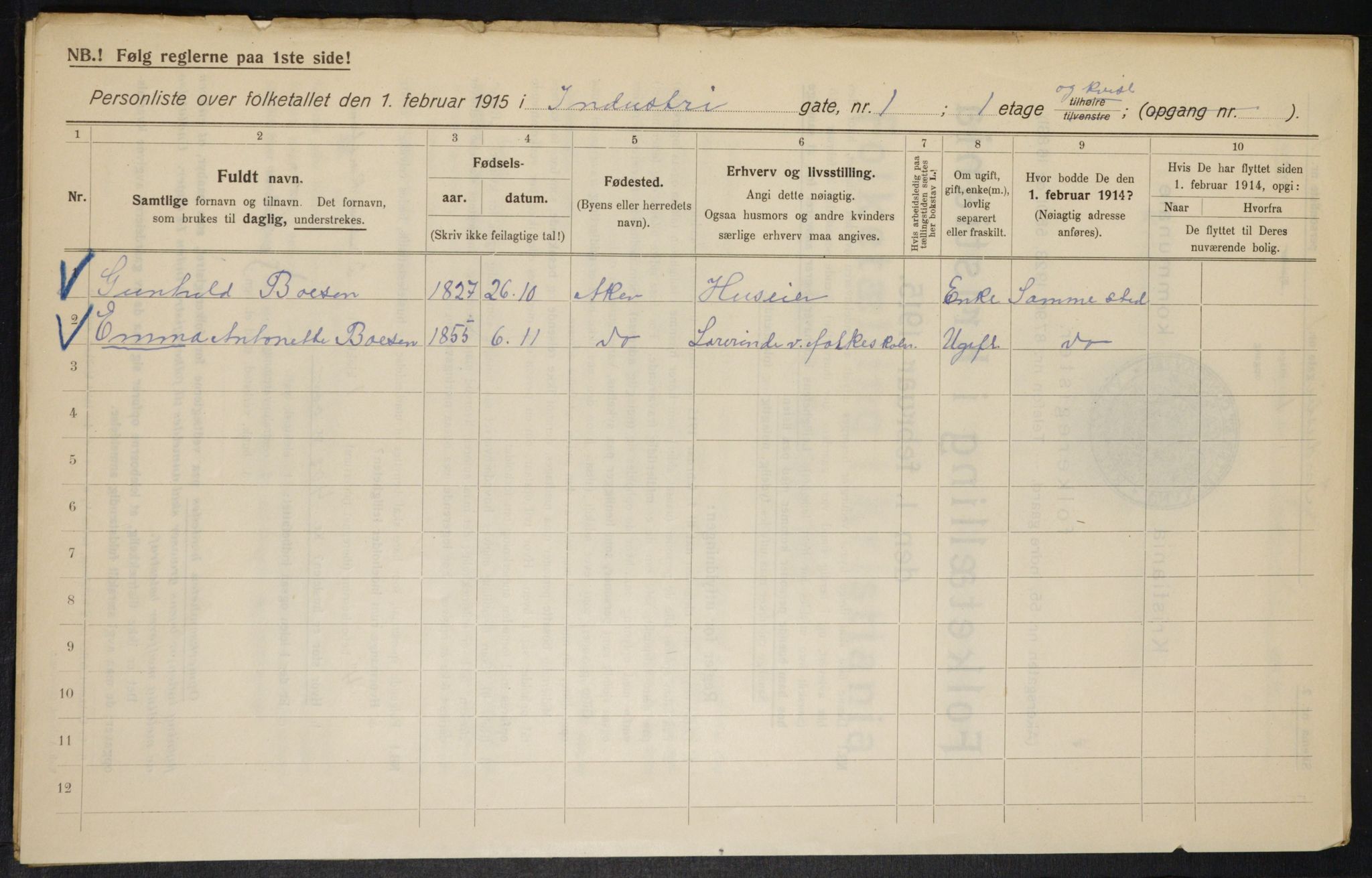 OBA, Kommunal folketelling 1.2.1915 for Kristiania, 1915, s. 42663