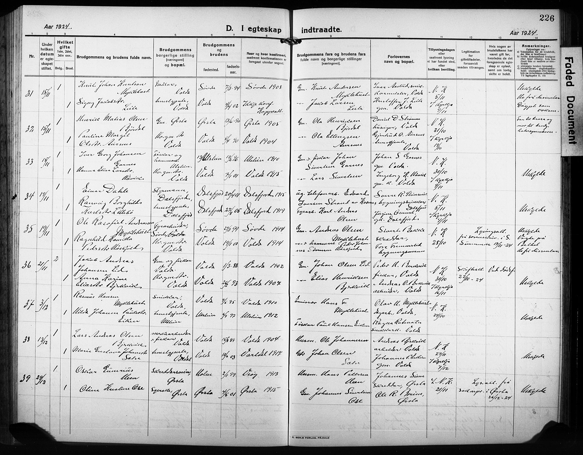 Ministerialprotokoller, klokkerbøker og fødselsregistre - Møre og Romsdal, AV/SAT-A-1454/511/L0160: Klokkerbok nr. 511C06, 1920-1932, s. 226