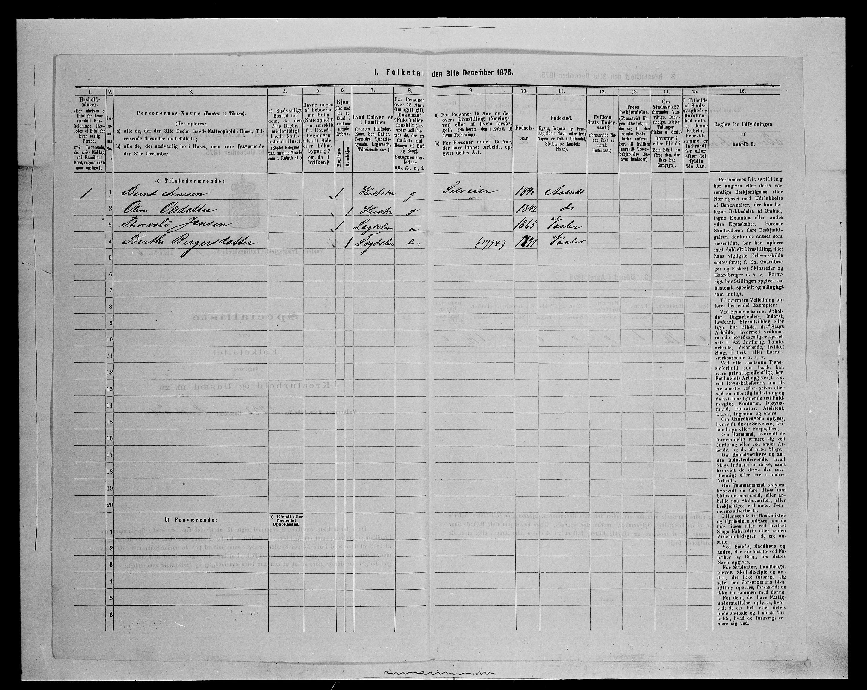 SAH, Folketelling 1875 for 0426P Våler prestegjeld (Hedmark), 1875, s. 891