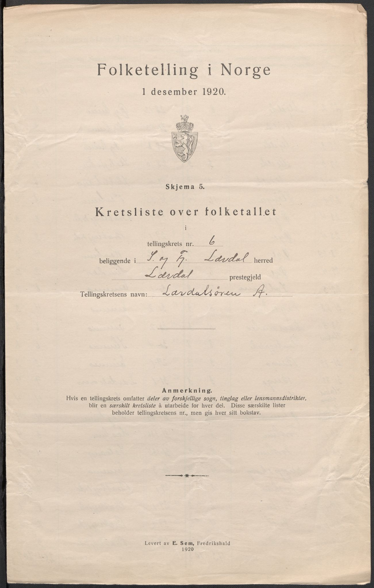 SAB, Folketelling 1920 for 1422 Lærdal herred, 1920, s. 20