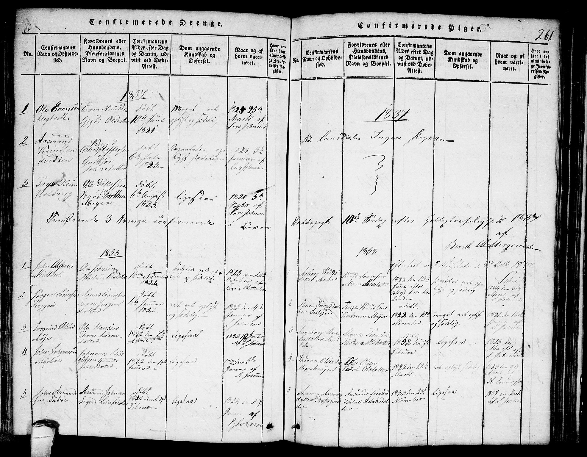 Lårdal kirkebøker, SAKO/A-284/G/Ga/L0001: Klokkerbok nr. I 1, 1815-1861, s. 261