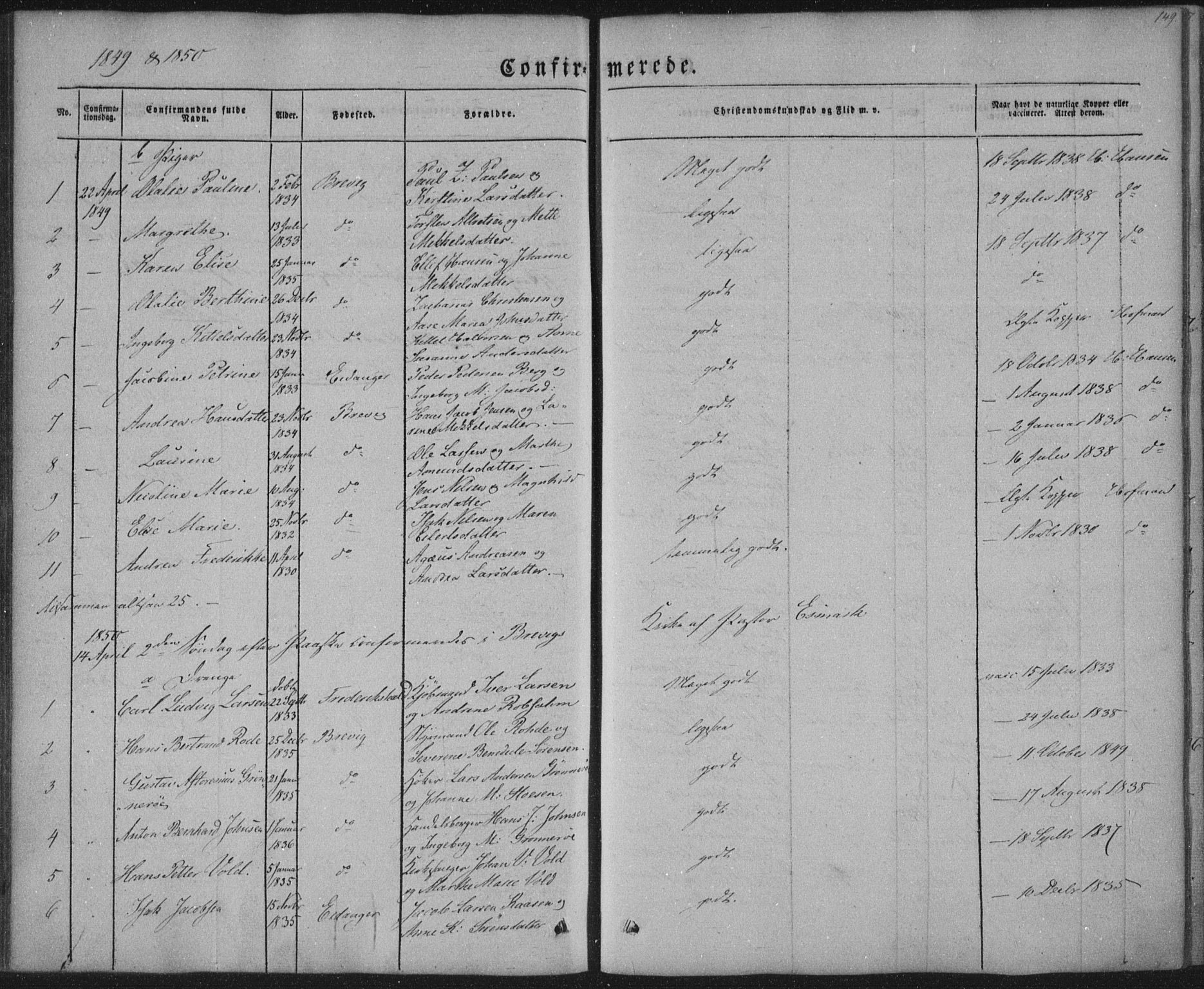 Brevik kirkebøker, AV/SAKO-A-255/F/Fa/L0005: Ministerialbok nr. 5, 1847-1865, s. 149